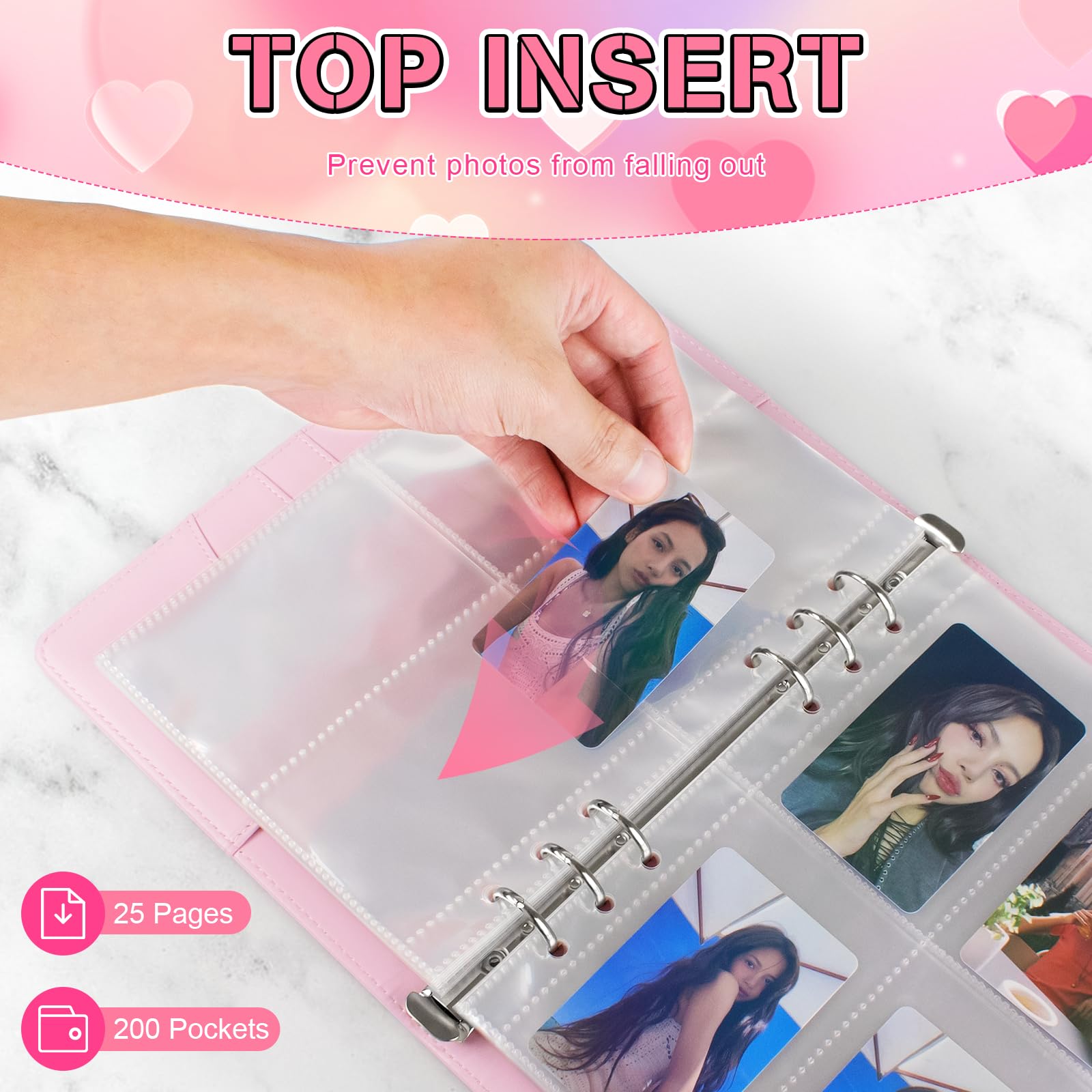 A5 Kpop Photocard Binder, 6 Ring Binder Album with 200 Card Slots - Image 3
