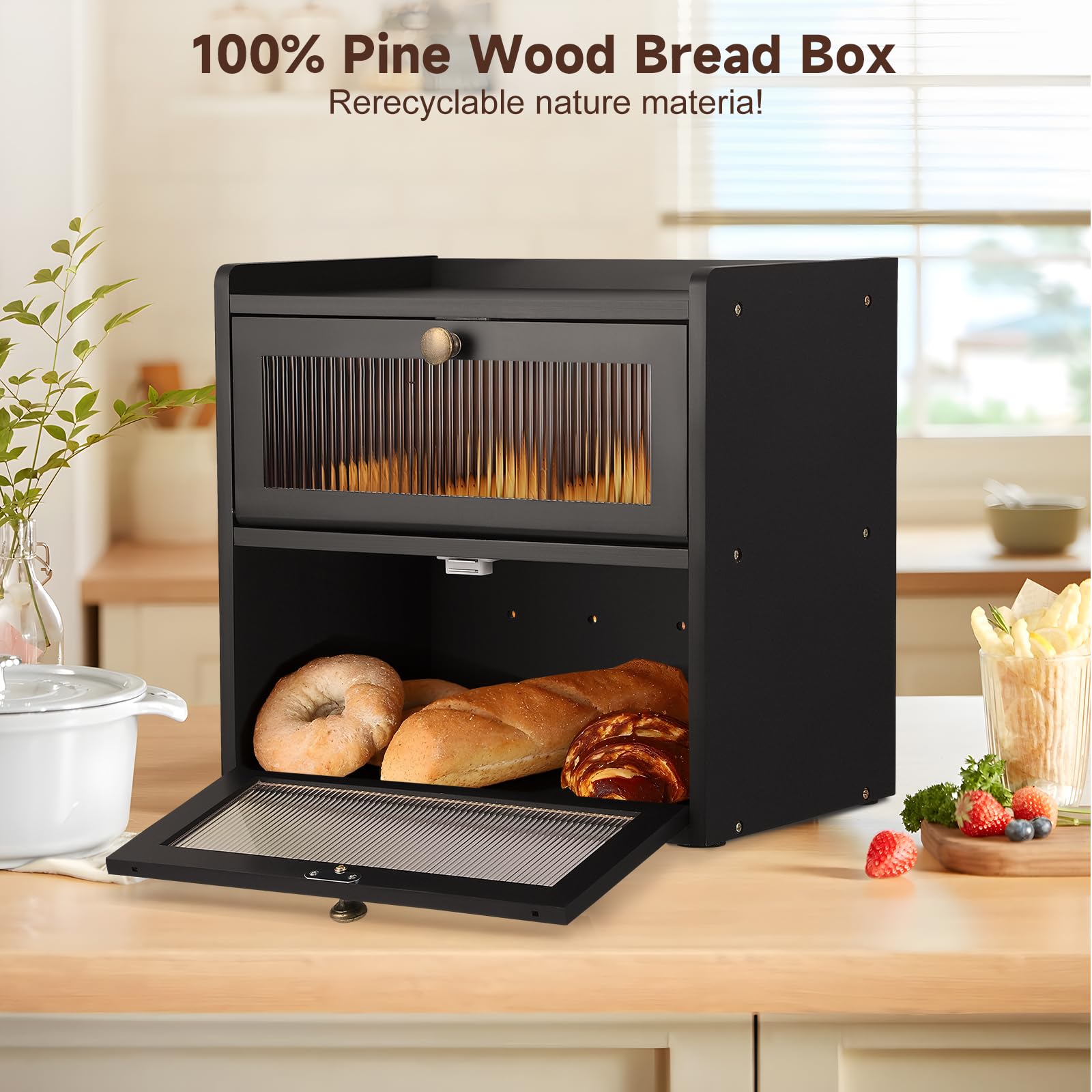 Contenore per il Pane in Legno a 2 Ripiani con Finestra - FindTheDeal