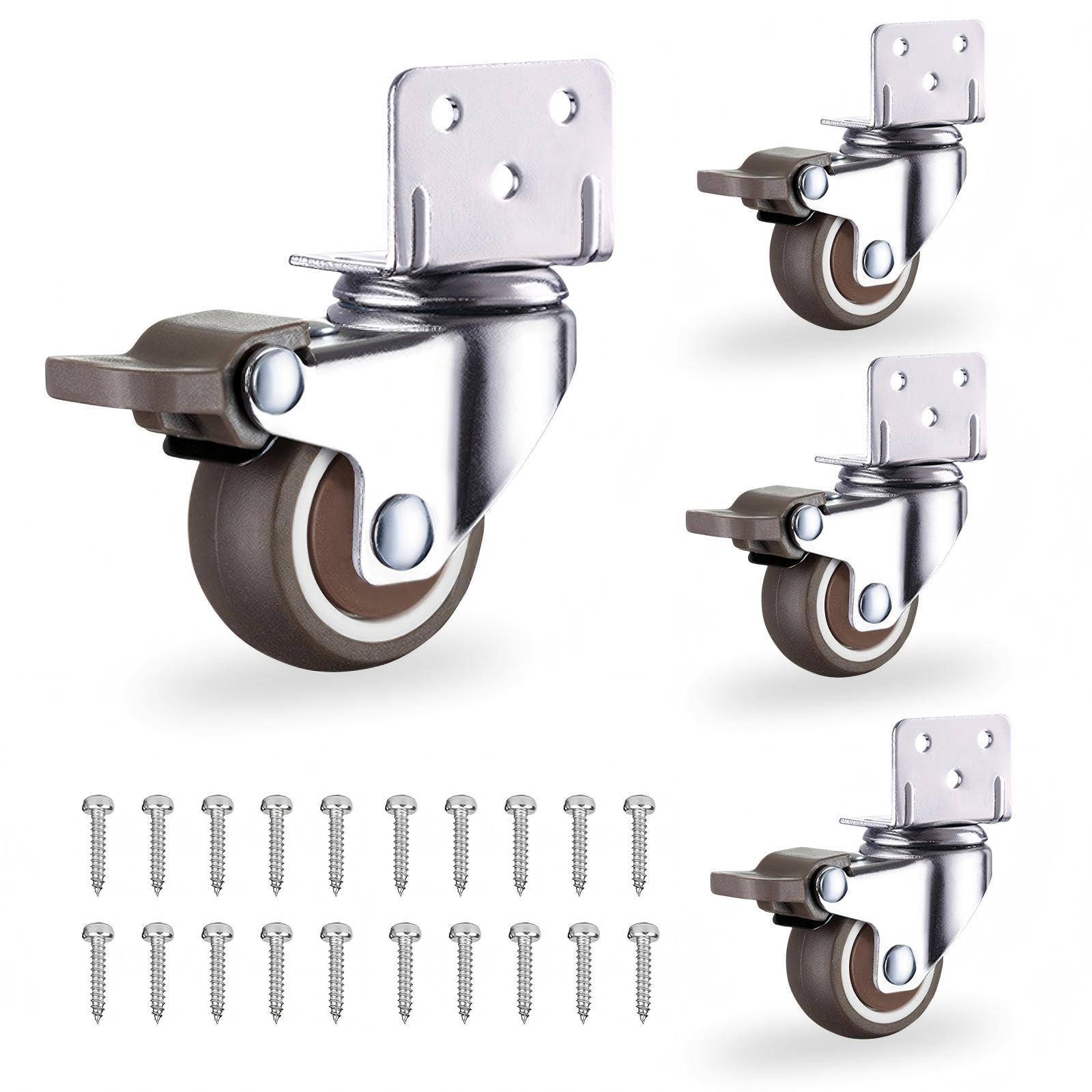 Castor Wheels Set of 4, 50MM Heavy Duty L-Shaped Side Mount Casters with 4 Brakes, 360° Swivel Trolley Caster Wheels for Furniture, 600 LBS Capacity Thermoplastic Rubber (TPR) Wheels