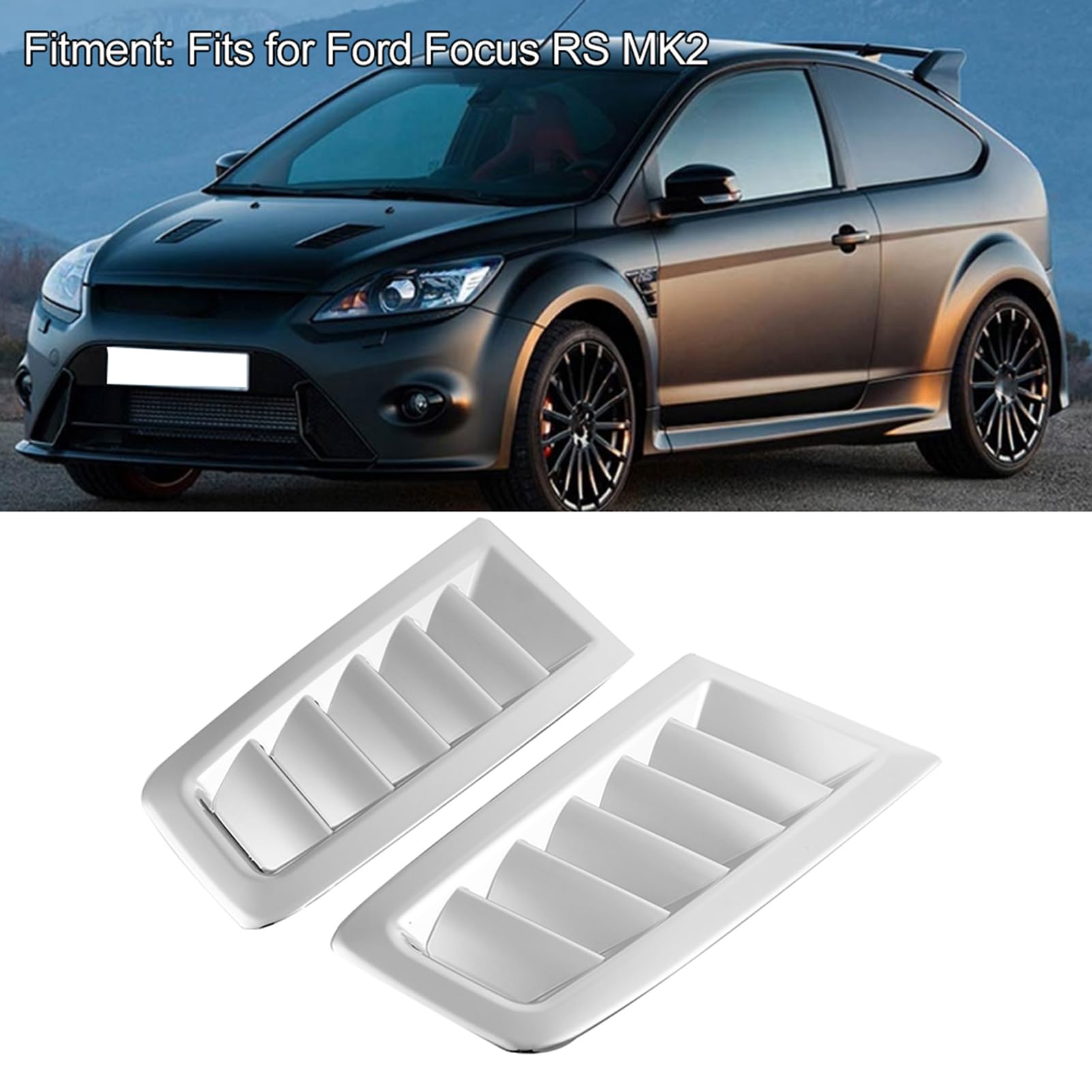 Car Hood Vent,Hood Vents For Cars Chrome Vent Louvers Hood Scoops For Trucks Hood Air Vent Car ABS Bonnet Vent for Focus RS MK2(Plating SI-AT26104)