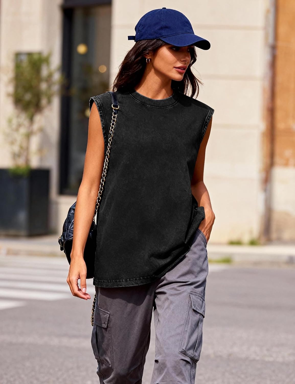 Eisctnd Men's Tank Tops Sleeveless Muscle Shirts, Cotton Acid Wash Loose Fit Workout Tanks Tees for Running Beach - Image 4