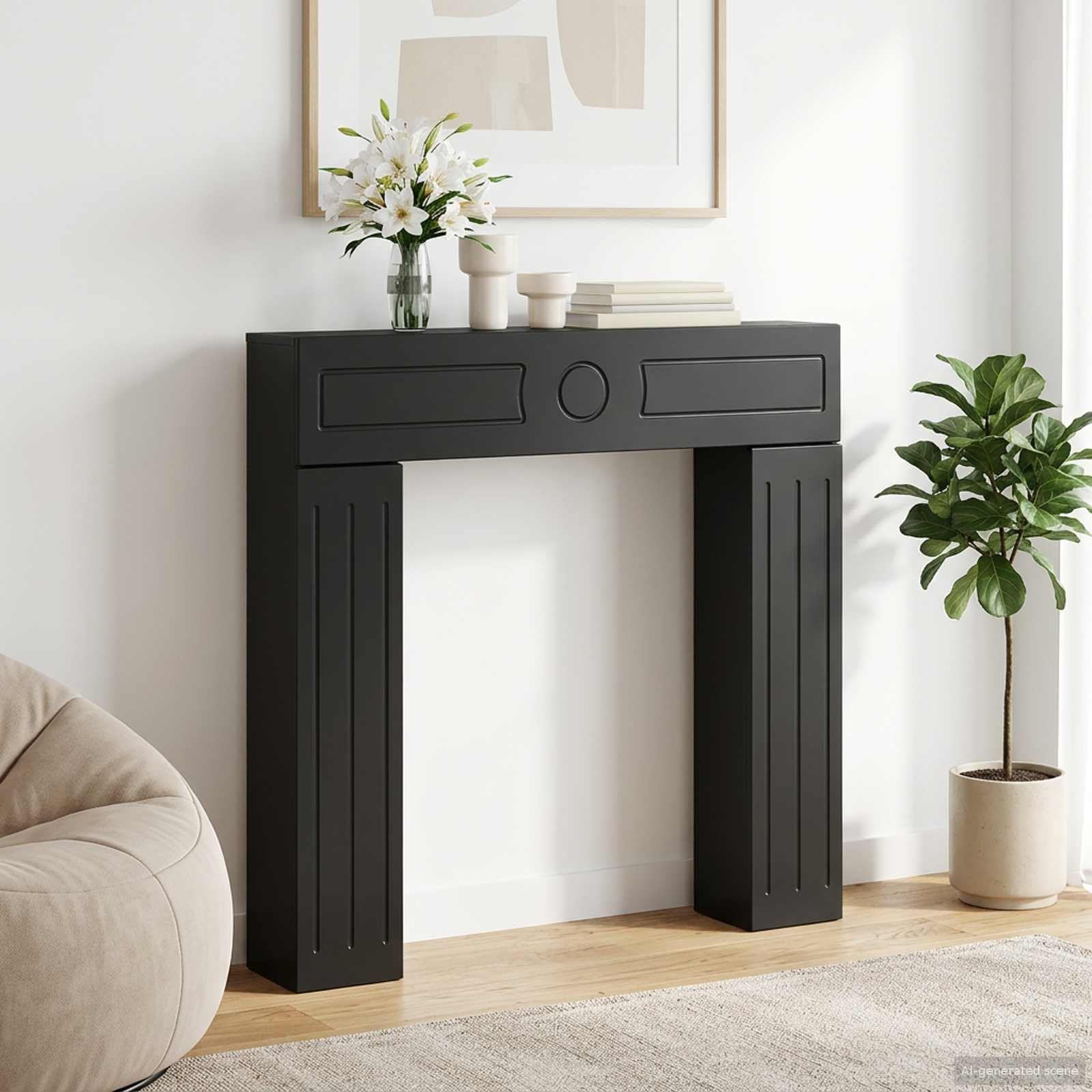 vidaXL Kaminumrandung Schwarz 102 x 18 x 100,5 cm Holzwerkstoff, Wohnzimmer, Schlafzimmer, Flur, U-förmiger, moderner Kaminrahmen, dekorativer, platzsparender Wohnaccessoire