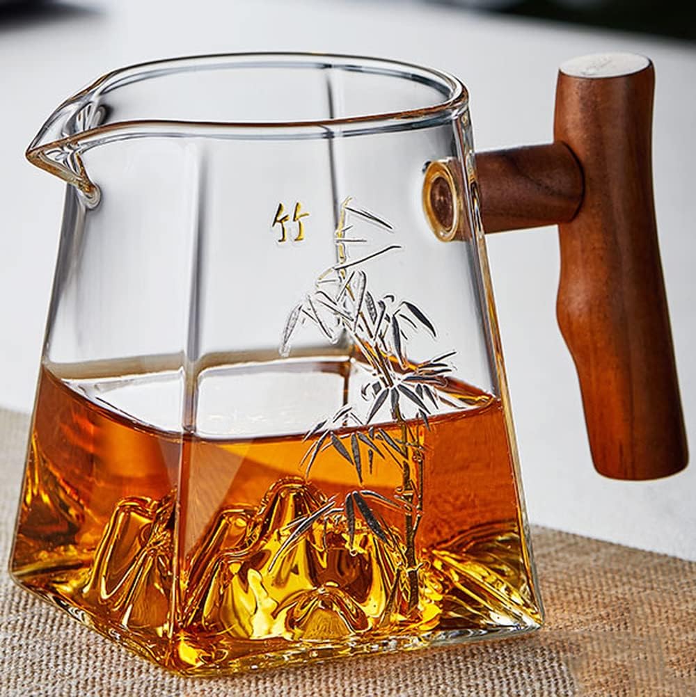 XIALON 350ml Chinese Creative Fair Cup Glass Cha Hai Tea Cup Wooden Handle Kung Fu Tea Set