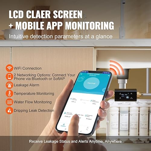 Miniatura 4 de VEVOR Monitor de agua inteligente WI-FI y detector de apagado automático, detector de fugas de agua para tuberías de 34 pulgadas de diámetro NPT,