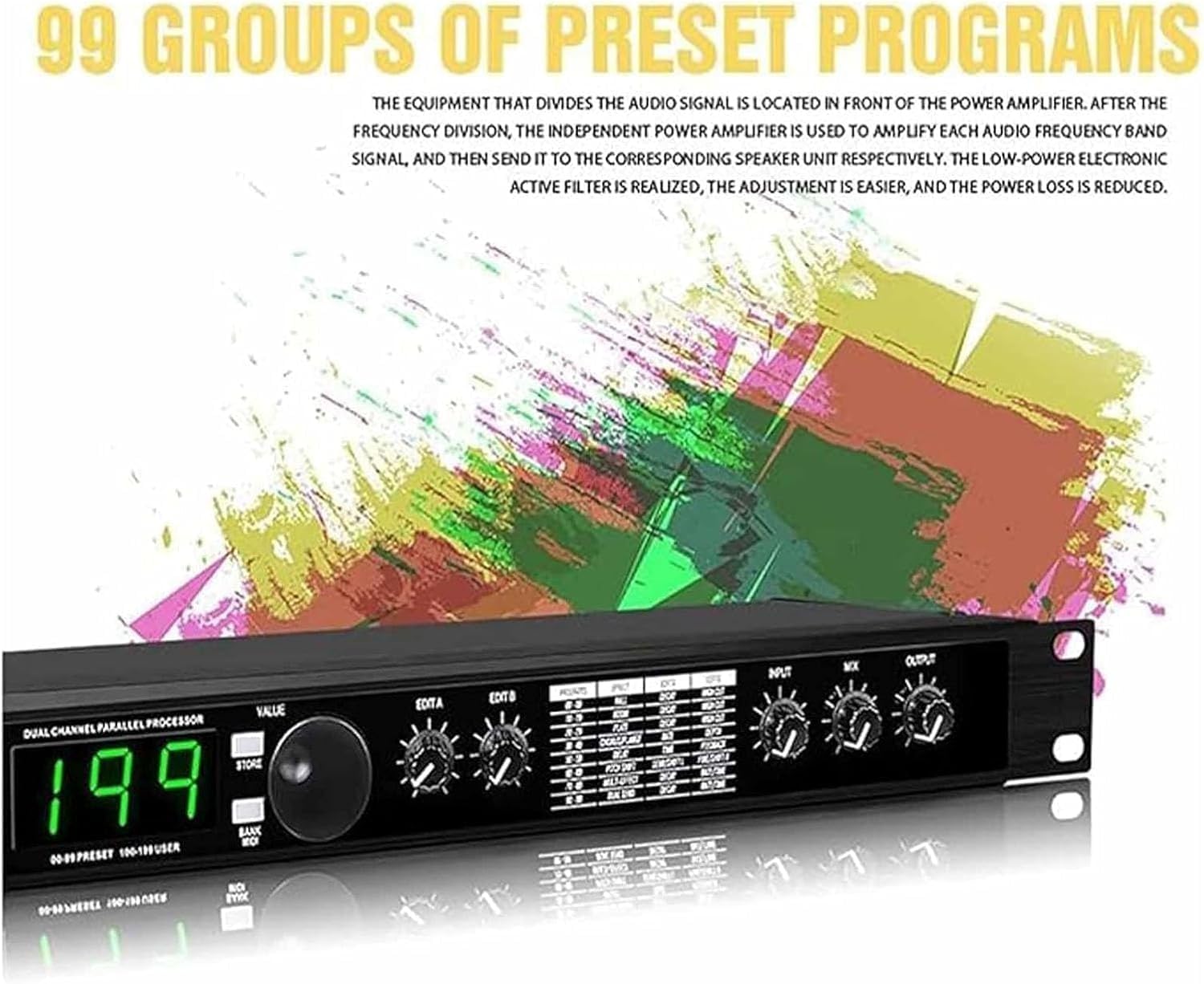 Processore DSP con Riverbero Digitale E Multieffetti, Processore Audio KTV con Equalizzatore, 99 Programmi Preimpostati, 199 Effetti Sonori, Elaborazione del Segnale Programmabile a 24 Bit
