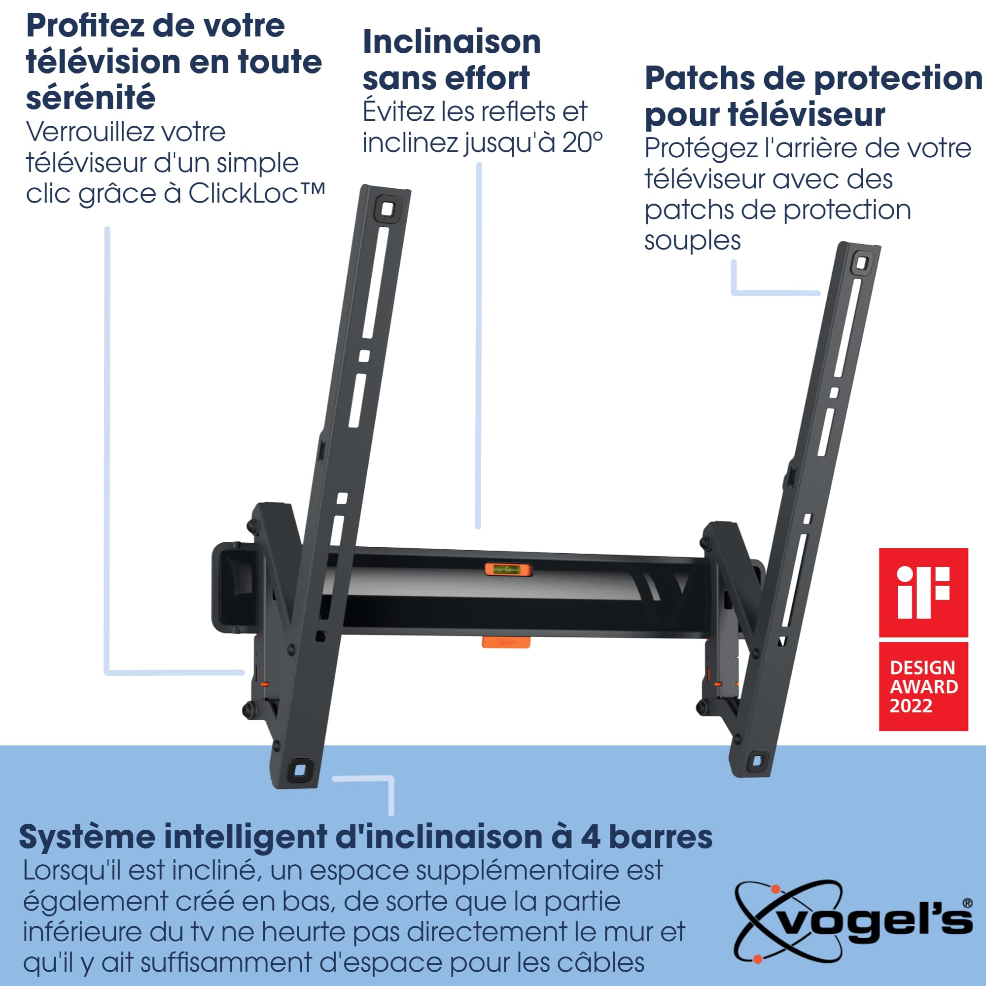 Vogel's TVM 3415 Support Mural TV inclinable pour téléviseurs 32-65 Pouces, Max. 25 kg, Support TV Max. VESA 400x400, Compatibilité Universelle | Inclinable jusqu'à 20°, Charge Max 25 kg, Certifié TÜV, VESA 400x400, Technologie inclinaison protège TV et m