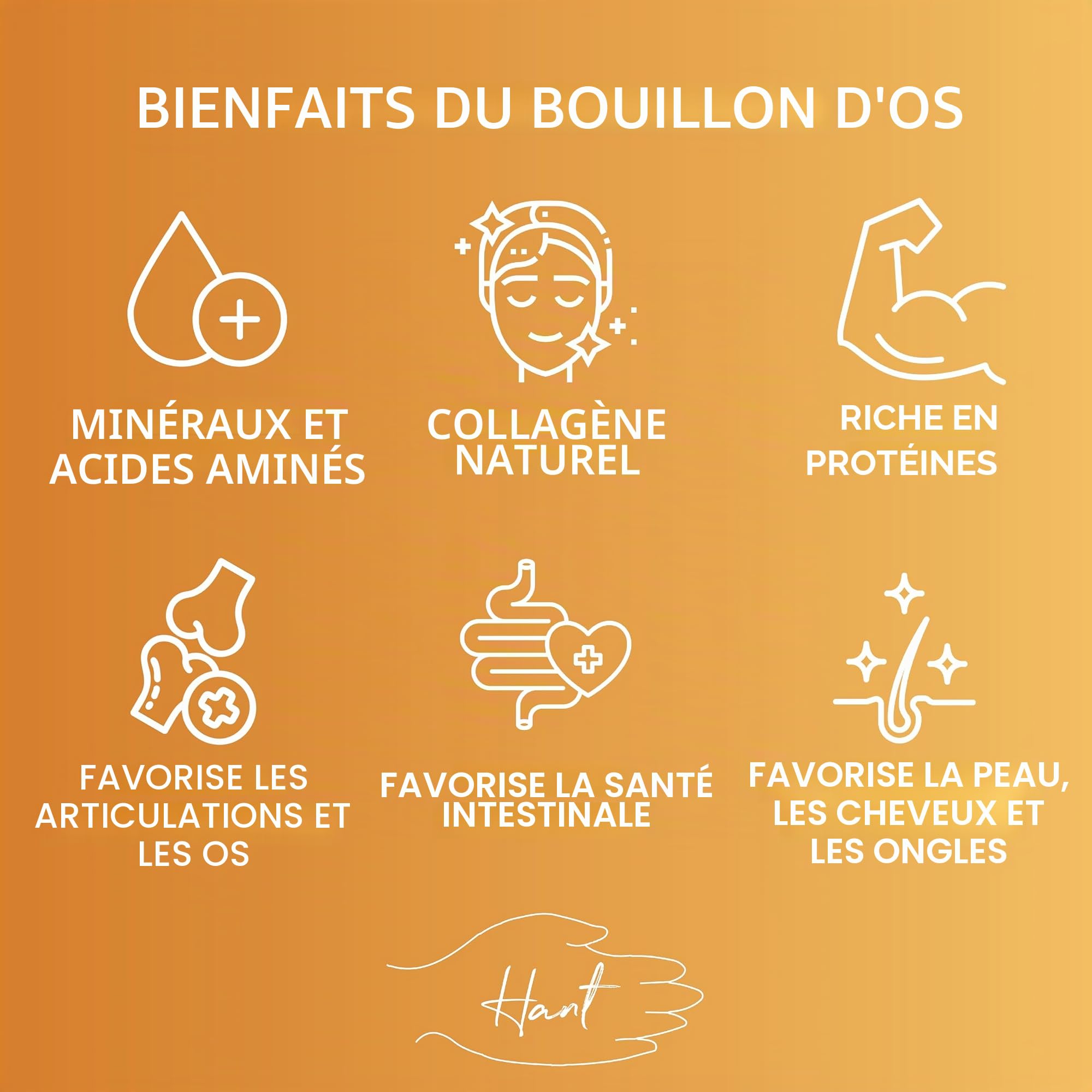 HANT | Bouillon d’os de bœuf texture gélatineuse – Halal – Presque sans goût, concentré – Bone Broth – Cuit 32 heures – Collagène & nutriments – Pour cuisiner & boire – Sans OGM, sans gluten – 400 ml