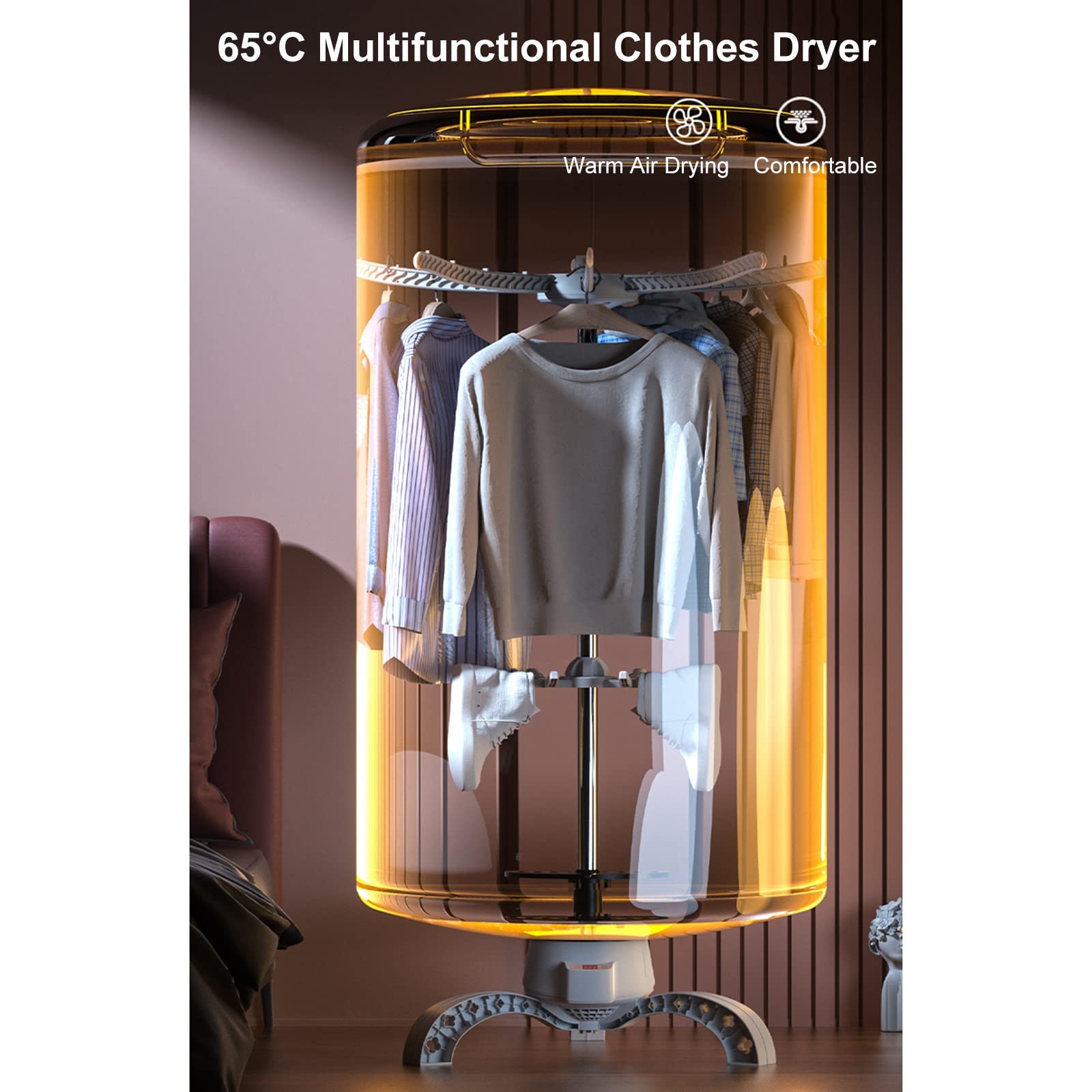 Secadora de Ropa Eléctrica Portátil 900W Tendedero de Ropa con Calefacción, Pantalla LED, Configuración de 240 Minutos, Marco de Acero Inoxidable de Calentamiento Rápido, Rodamiento de Carga de 15kg (
