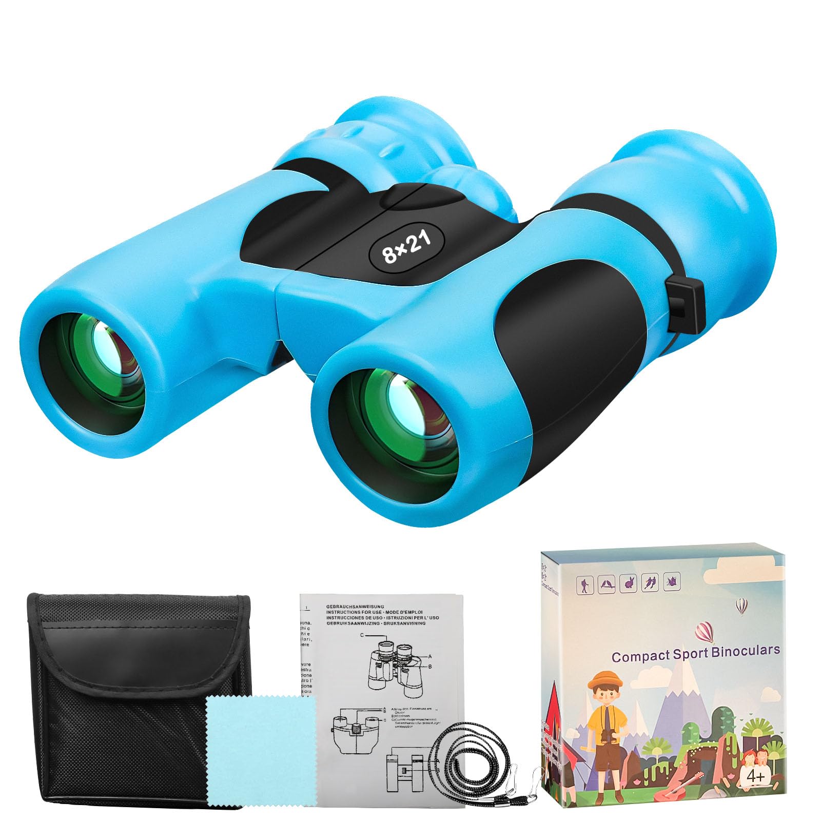 BLACKICE Binoculars for Kids, High-Resolution 8x21, Kids Binoculars Gift Set for Boys & Girls, Shockproof & Compact for Bird Watching, Travel, Hiking, Camping, Hunting, Children Outdoor Gear(Blue)