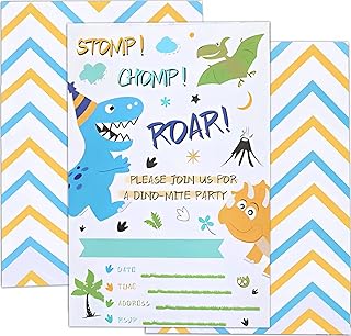 Manqianxun Dinosaur Party Invitation Cards -10 Sets Fill-in Invitations with Envelopes Dino Party Supplies for Boys Birthd...