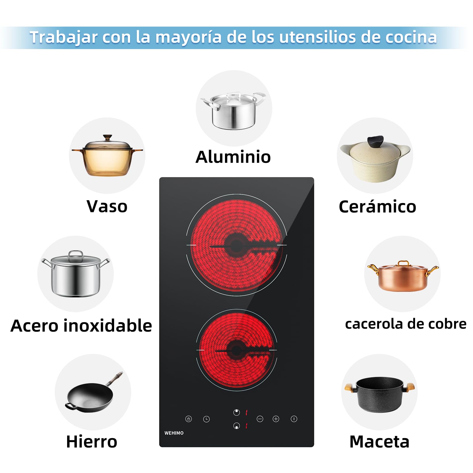 Placa Vitrocerámica 2 Fuegos Potencia 3000W Bloqueo Infantil,9 niveles de Potencia,Control Táctil,Indicador de Calor,Temporizador