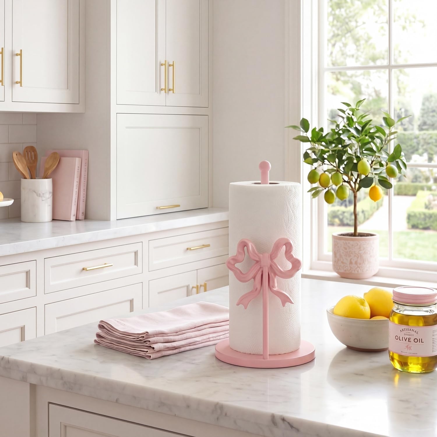 Silifine Pink Bow Paper Towel Holder for Kitchen Countertop image 4