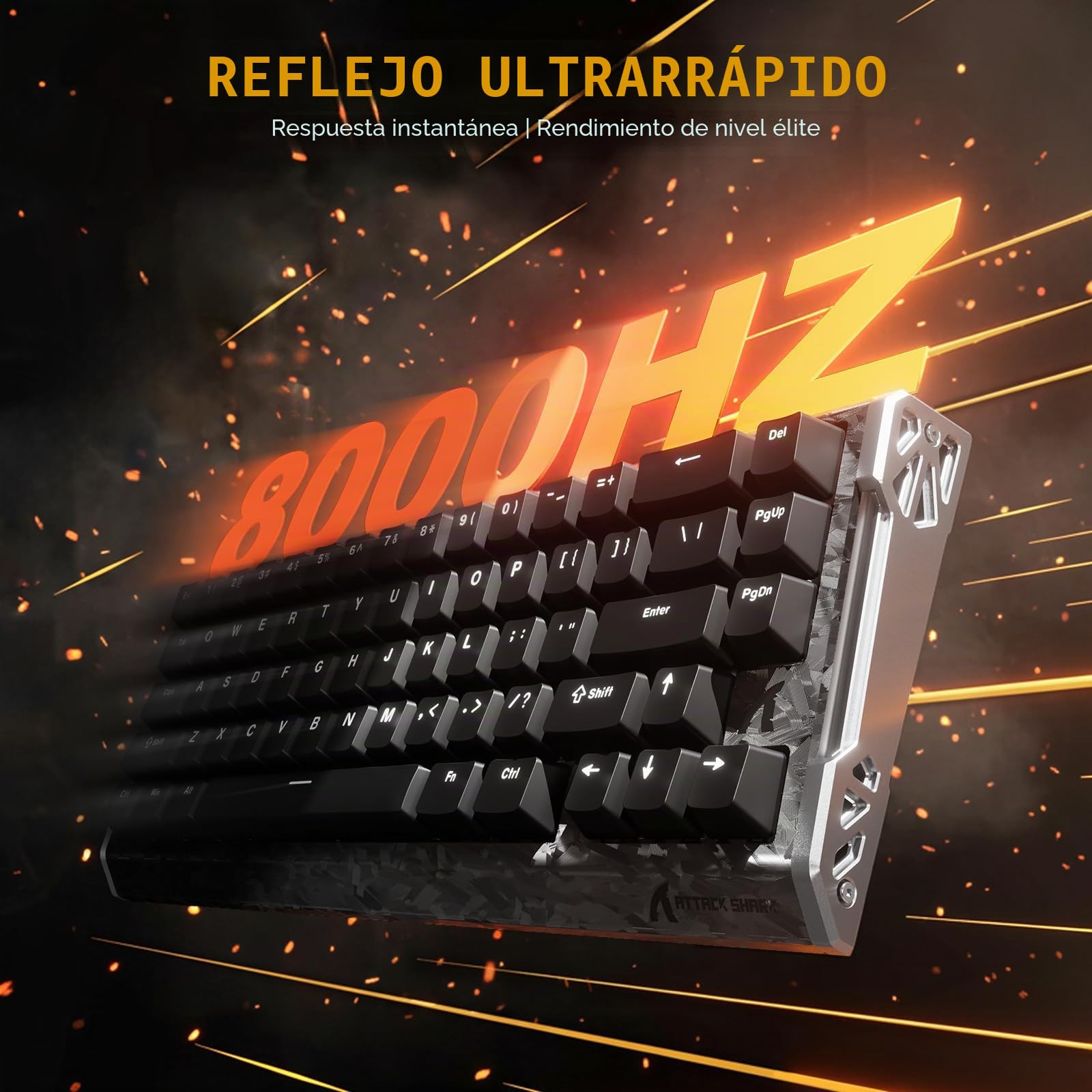 ATTACK SHARK R68 HE Teclado Gaming Magnético 8000Hz, Rapid Trigger 0,005 mm, Fibra de Carbono Forjada y Aluminio CNC, Snap Tap, Efecto Hall, 60% RGB con Cable, US QWERTY, Negro