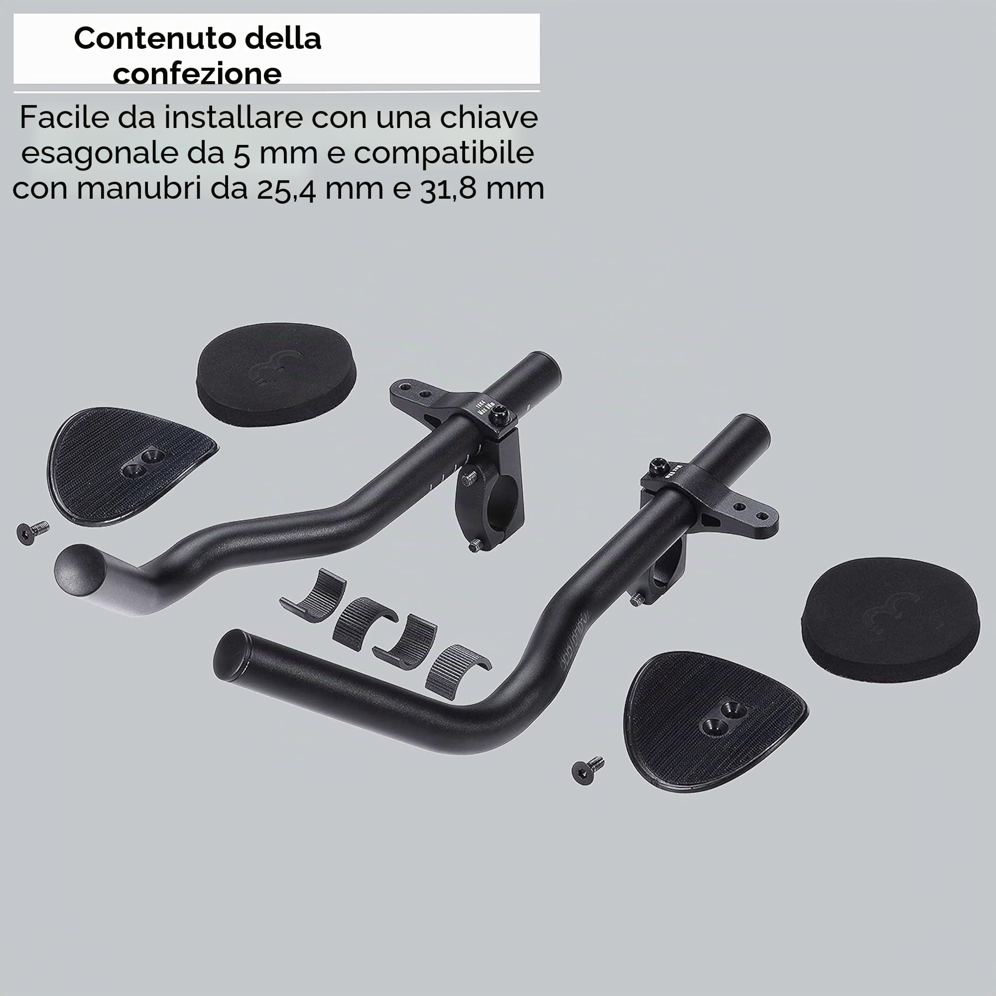 BBB Cycling AeroBase BHB-52 - Prolunghe Manubrio Triathlon in Alluminio con Curva Ergo per Bici da Corsa - Poggiagomiti EVA Regolabili - Compatibili con Manubri 25.4/31.8 mm