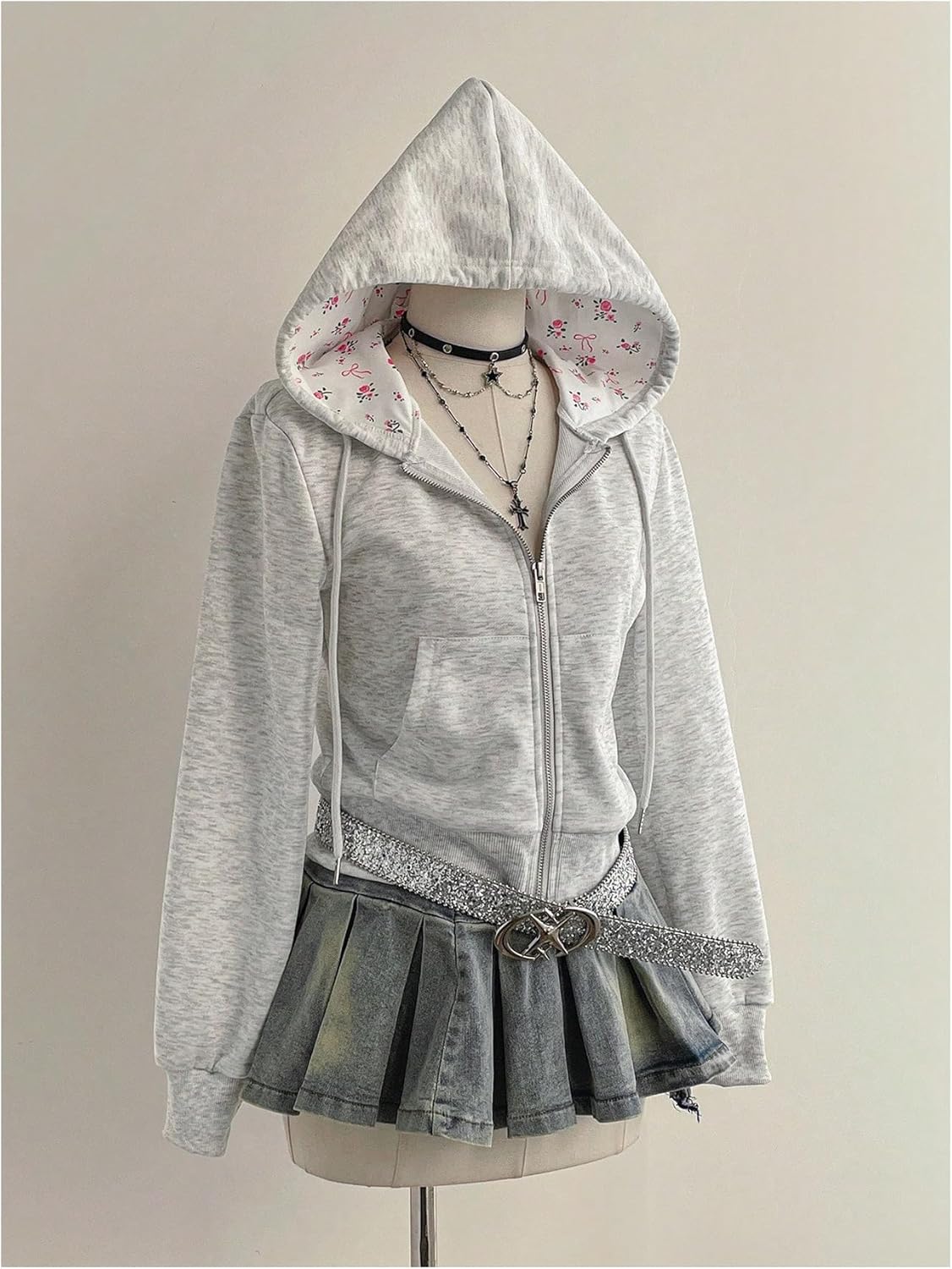 SweatyRocks Women's Zip Up Long Sleeve Hooded Sweatshirt Y2k Floral Print Drawstring Hoodies with Pockets - Image 2