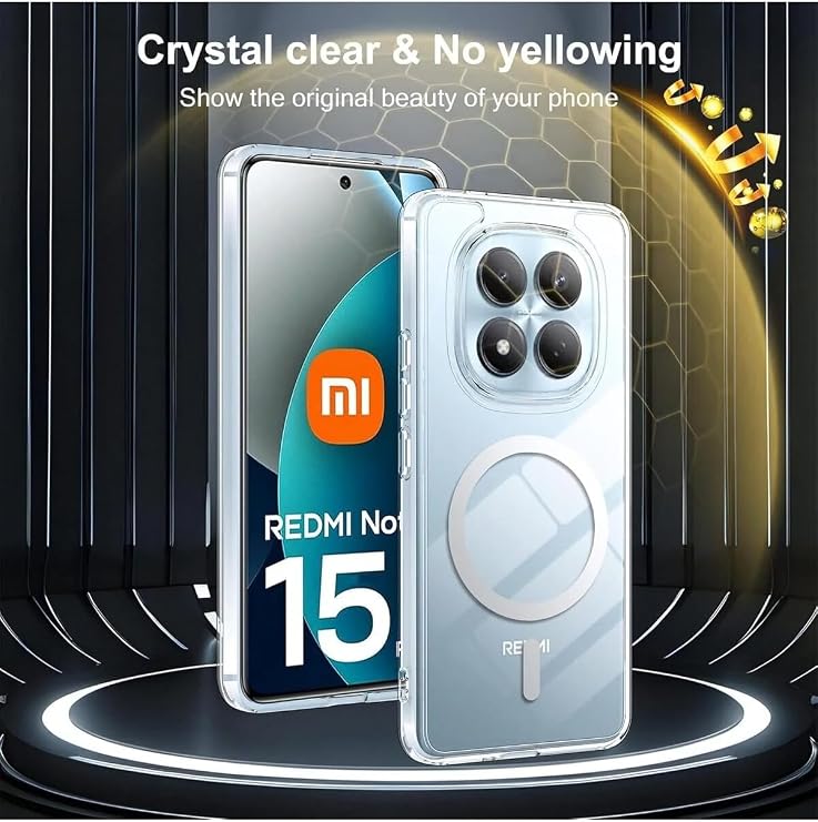 PSR Aksesuar Xiaomi Redmi Note 15 Pro 5G Uyumlu Şeffaf Kılıf – Kamera Korumalı M-Safe Manyetik Şarj Destekli Sert PC Kapak (Xiaomi Redmi Note 15 Pro 5G)