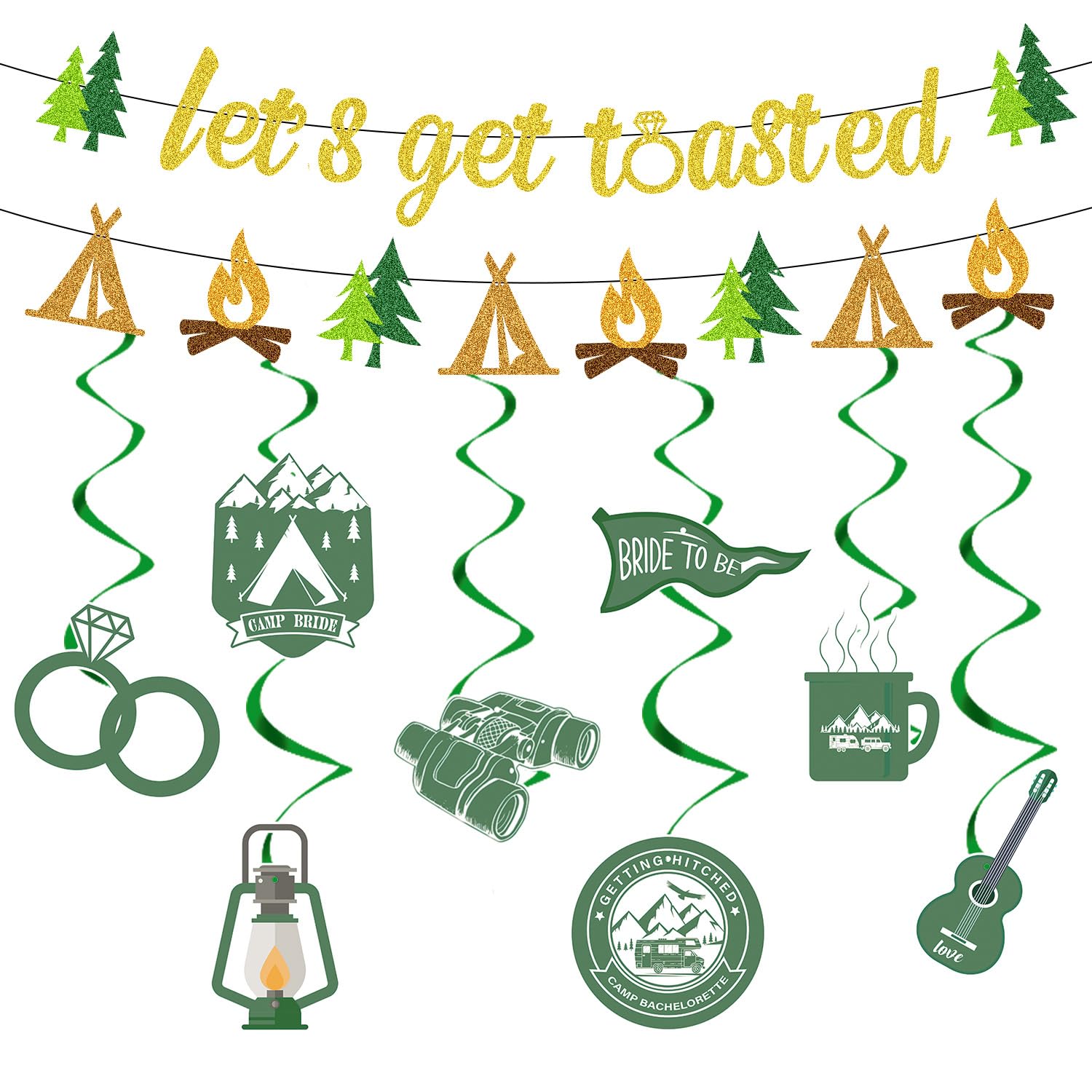 Refavor Camp Bachelorette Decorations - 10PCS Let's Get Toasted Banners Camping Hanging Swirls Decor Supplies Themed Party