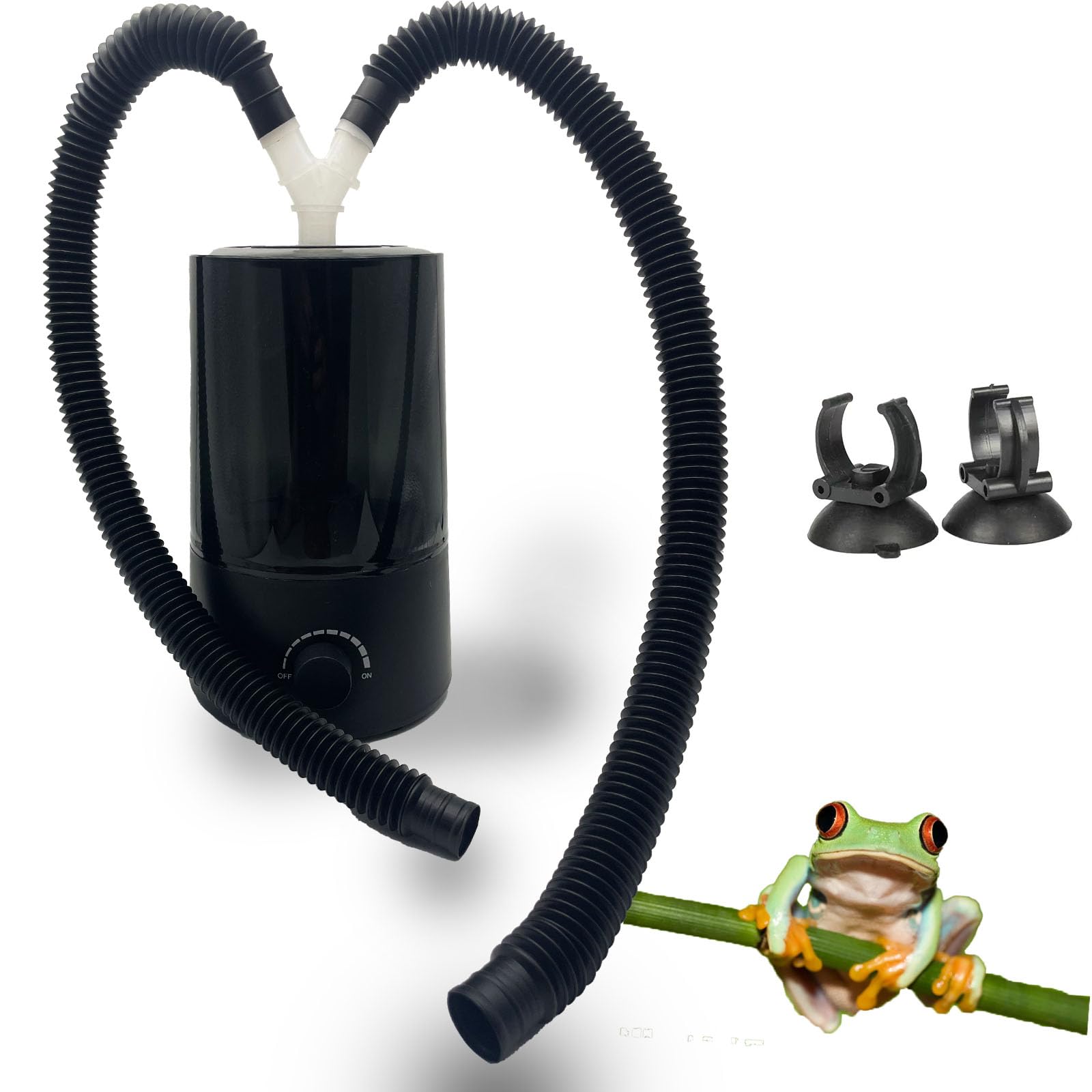 JZNCHP Reptile Humidifier and Fogger with dual tubes in Black