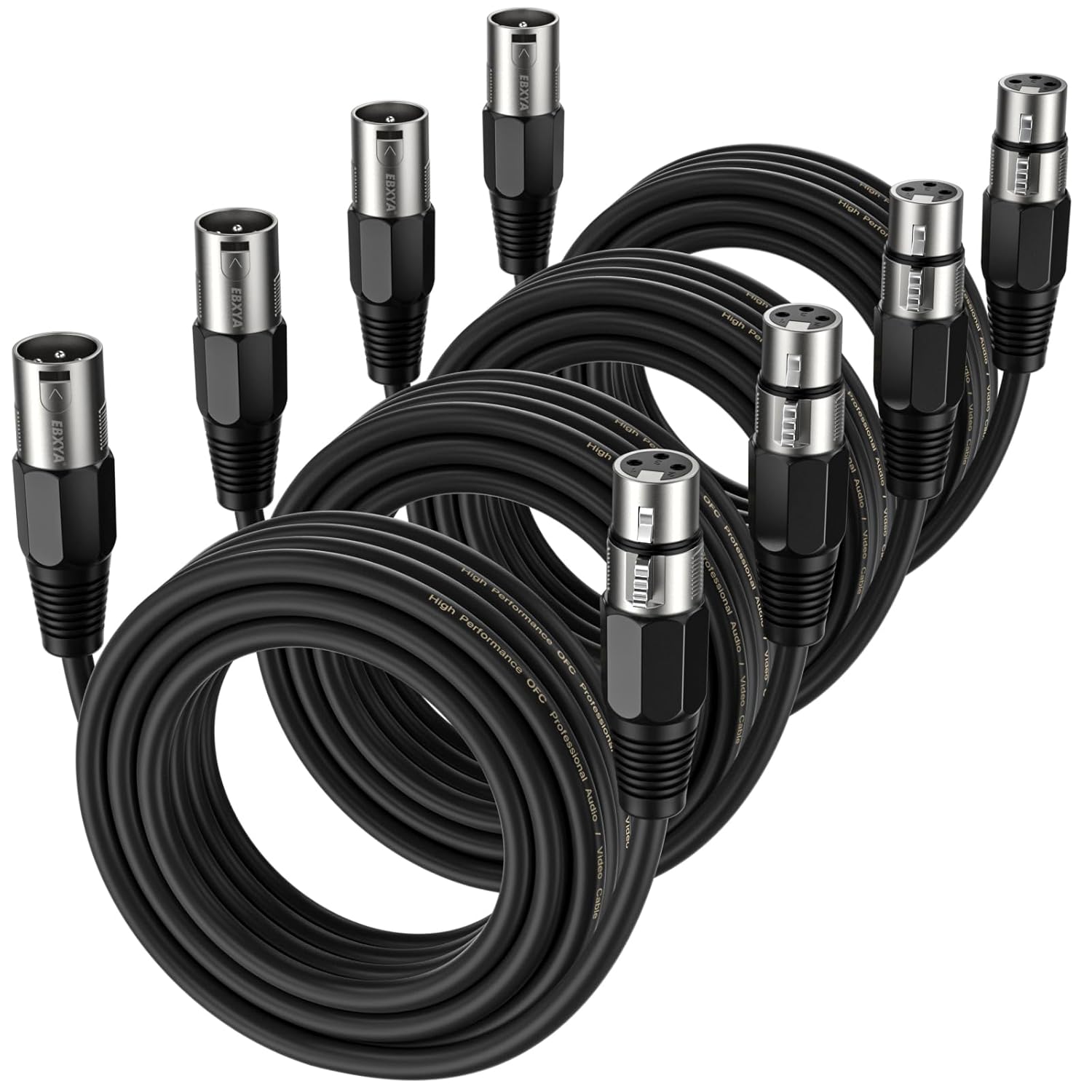 EBXYA XLR Cable 20ft 4 Packs - Balanced Microphone Cable with 3-Pin XLR Male to Female Mic Speaker Cable, Black