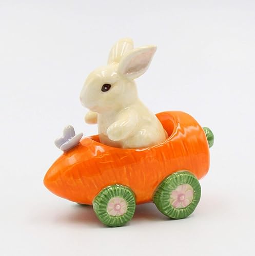 Miniatura 3 de Conejo de cerámica fina en carrito de zanahoria, salero y pimentero, 4 1/4" L