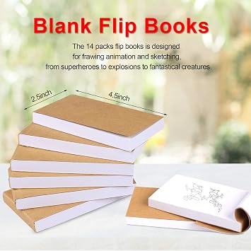 14 Pack Blank Flipbooks, 840 Sheets (1680 Pages) Flip Book Paper for Animation, Sketching and Cartoon Creation, 120GSM No Bleed Drawing Paper and Sewn Binding (4.5 x 2.5)