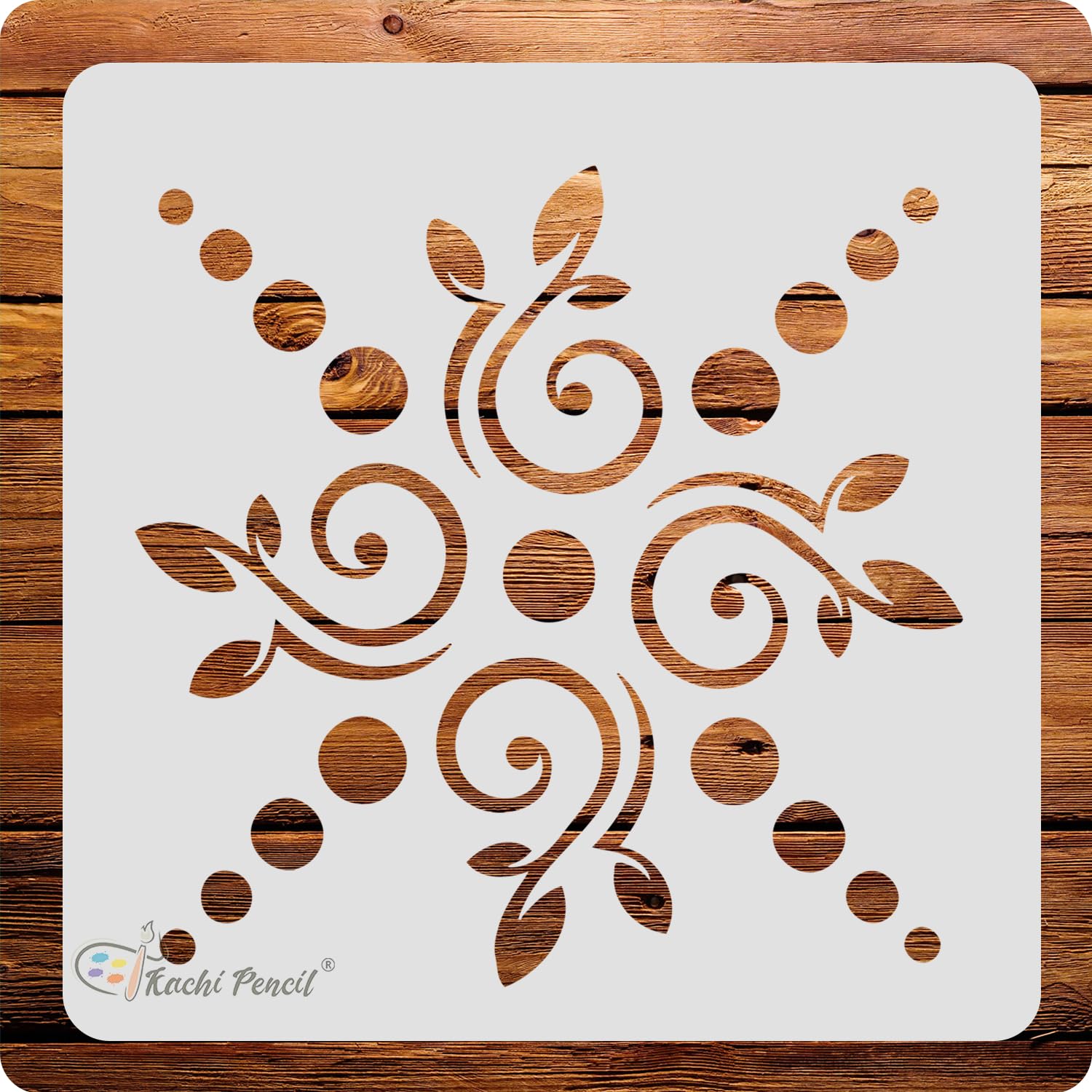 Kachi Pencil Mandala Art for Rangoli Stencils for Art and Craft Painting, Size 6 x 6 inch Reusable Stencil for Painting, Fabric, Glass, Wall Painting, and Craft Painting