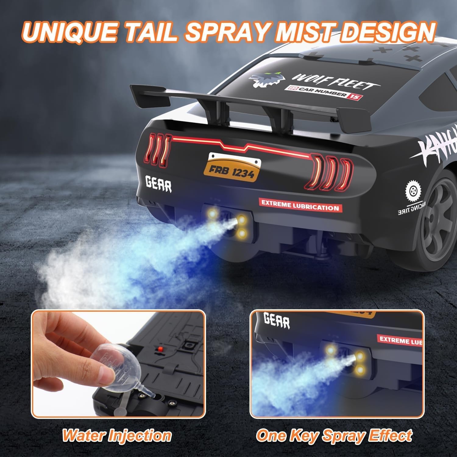 Skala 1/24 Rc Drift Car 4wd High Speed Pilot Racing Car Ze światłami Led I Opryskiwaczem, Opony Wyścigowe Do Driftu, Prezent Urodzinowy Dla Chłopców