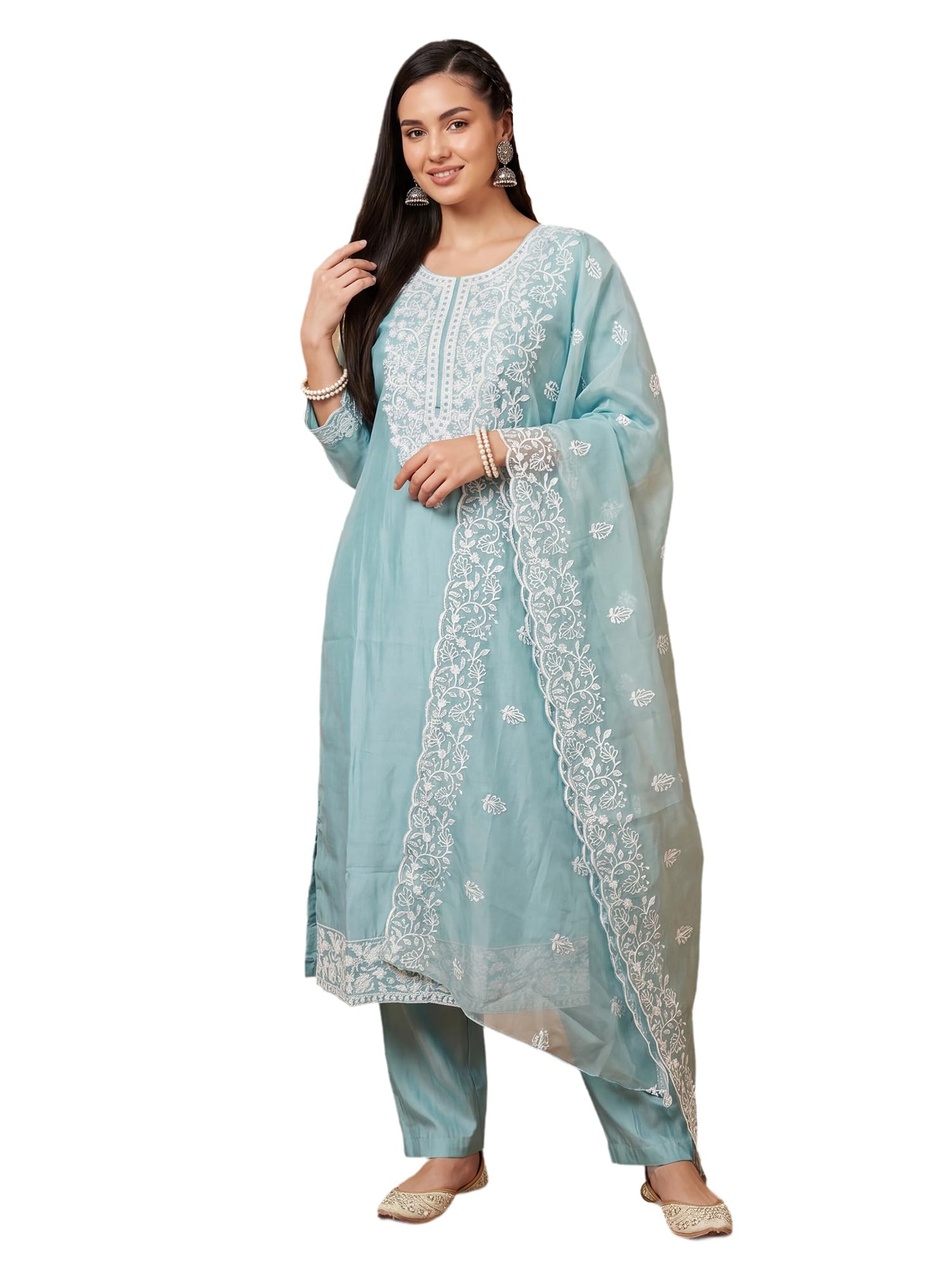 indo era Women's Straight Cotton Kurta Palazzo with Dupatta Set | Cotton kurta sets for women-picture-42