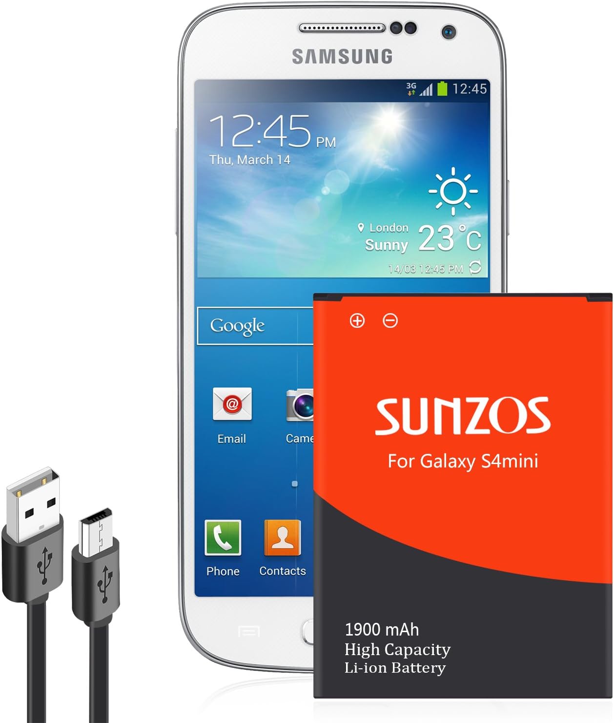 S4 mini Sunzos 1900 mAh Li-Ion Battery for Samsung Galaxy S4 Mini/GT-I9195 Replacement B500BE without NFC, 2,300