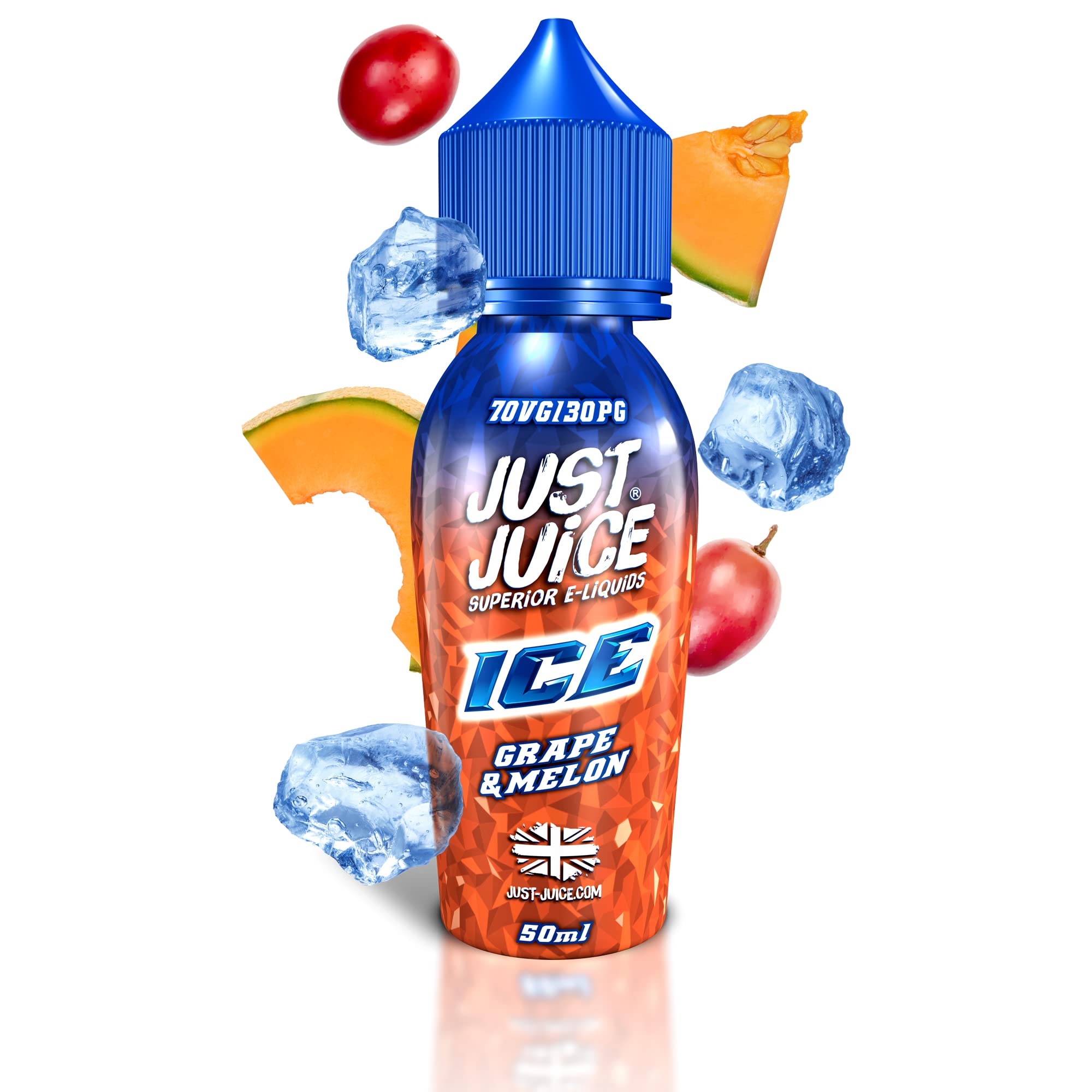 Just Juice Menthol Vape Liquid, 50ml 0mg Shortfill Eliquid, 70/30 Vape Juice in 60ml Bottle, Space for 10ml of Nicotine Shot or Nic Salts, Fruity E Liquid Grape & Melon Ice