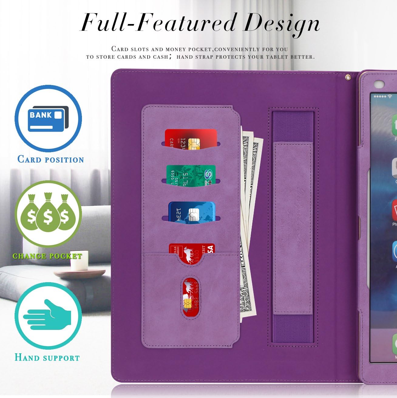 Black Friday - 40% OFF FYY [Leather Case] with [Apple Pencil Holder] for Apple iPad Pro 12.9 Both 2017/2015, Flip Folio Stand Protective Case with [Auto Sleep Wake Function], Multiple Stand Angles, Card Slots Purple