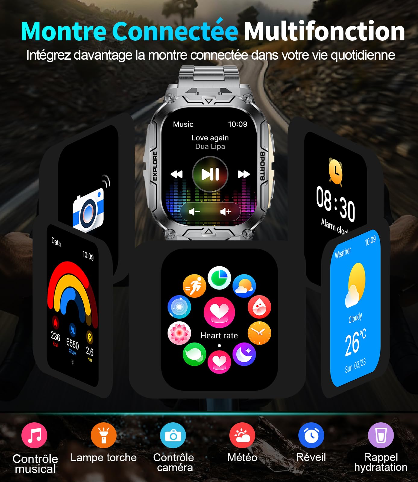Montre Connectée Homme avec 1000 mAh,2.01'HD Grand Écran Fitness Tracker avec Sommeil/Fréquence Cardiaque,Podomètre,IP68 étanche Sport Smartwatch Homme pour Android iOS (Rose)