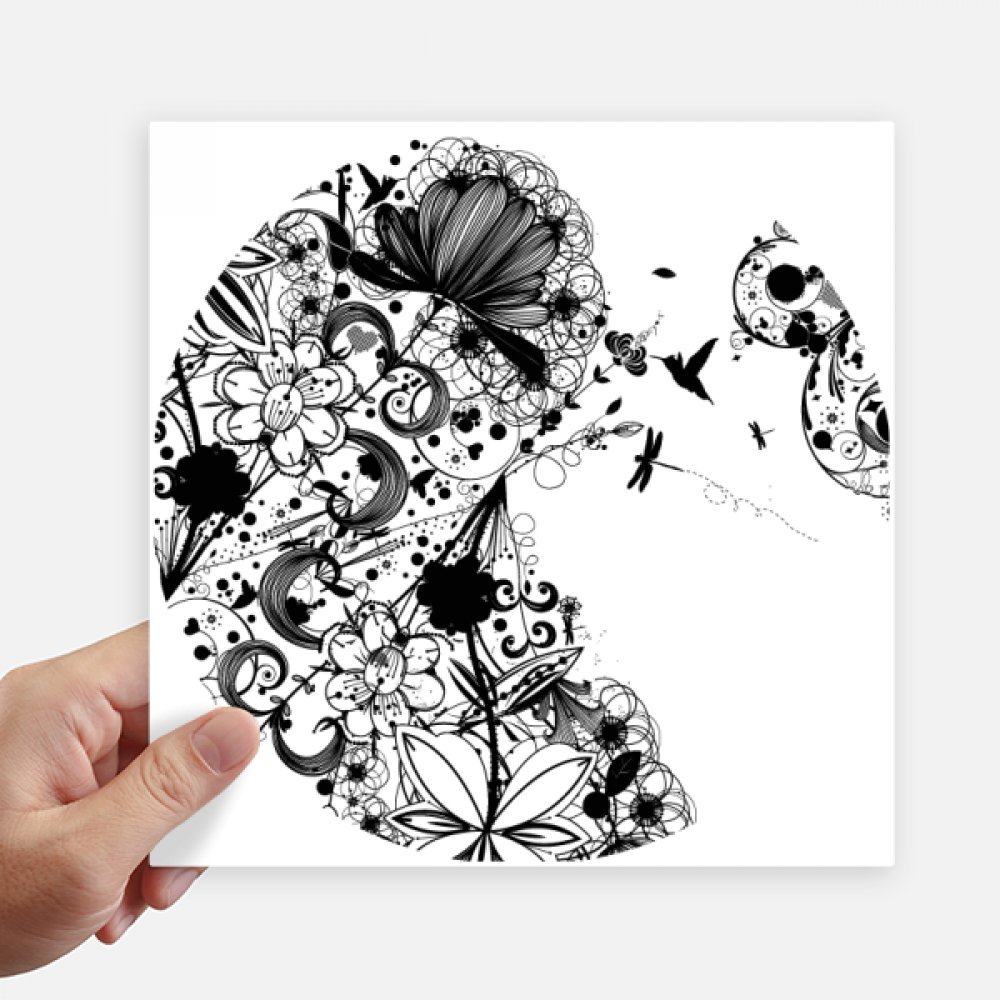 Autocollant carré 20CM plantes fleurs noir et blanc pour mur et pc