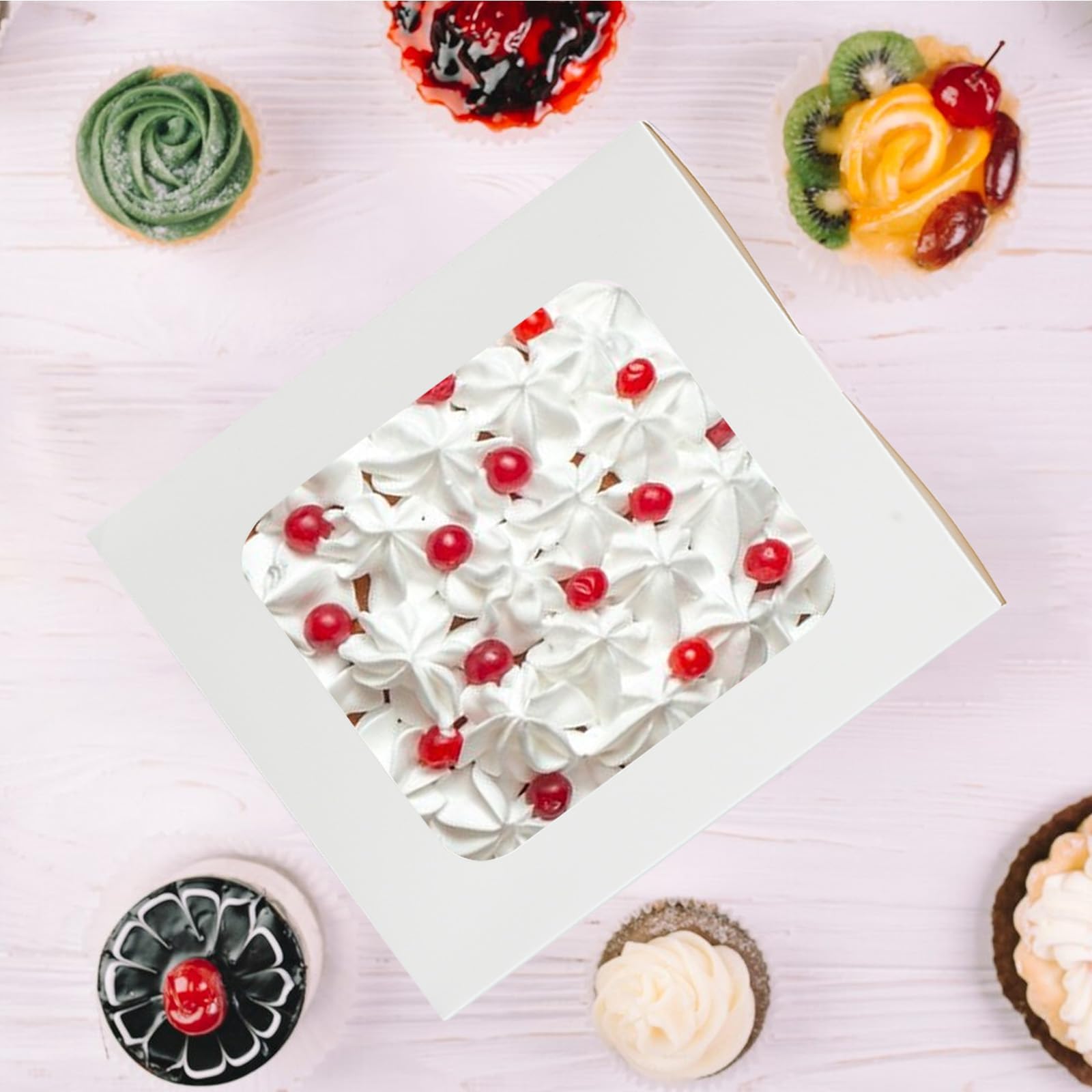 Caja blanca para tartas de 10 x 10 x 5 pulgadas (60 piezas, 30 cajas y 30 tablas) con tablas para tartas, cajas de panadería con ventana transparente para pasteles, postres, galletas,
