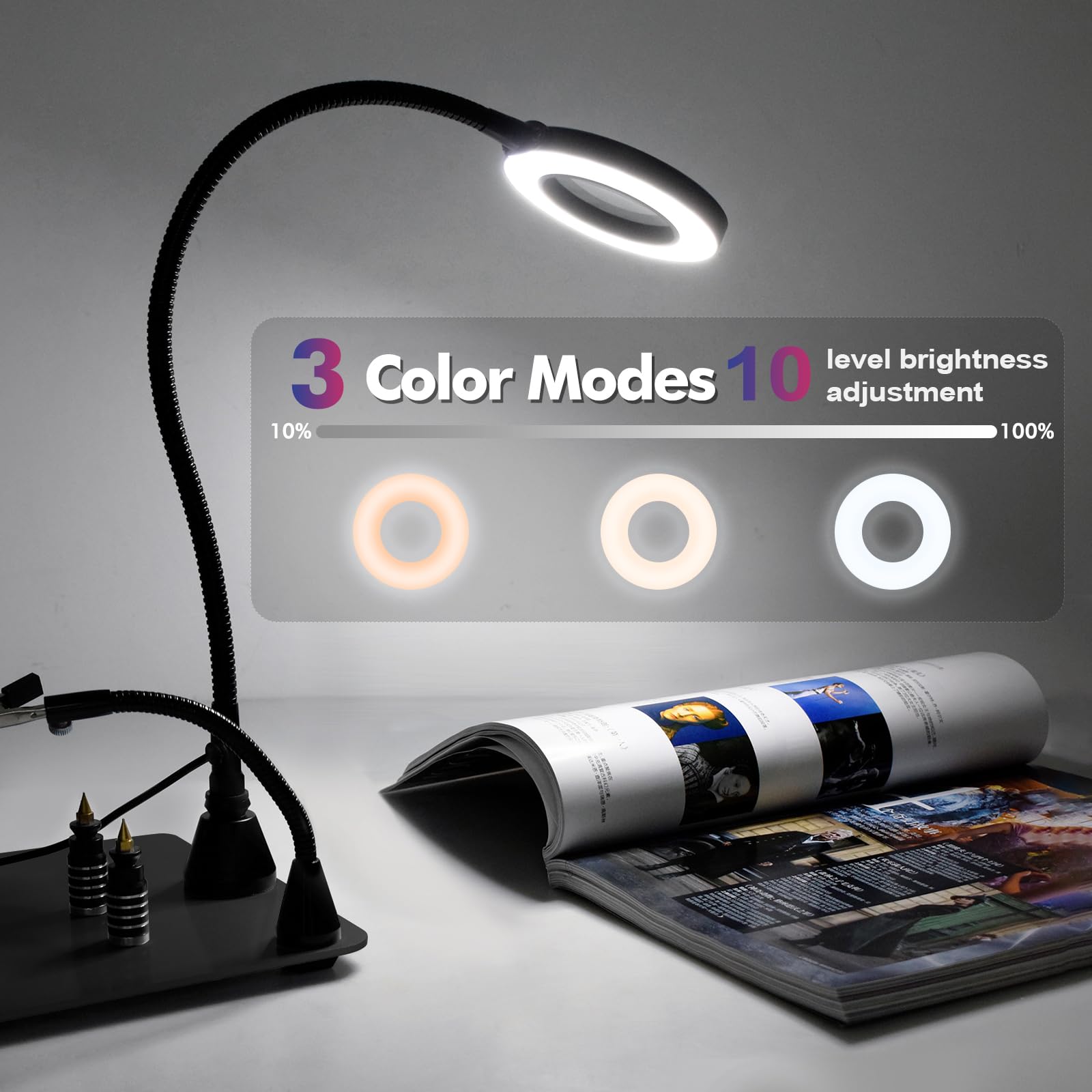 AGT aide à la soudure: Troisième main avec pinces de maintien, loupe LED et support de fer à souder (troisième main pour soudure