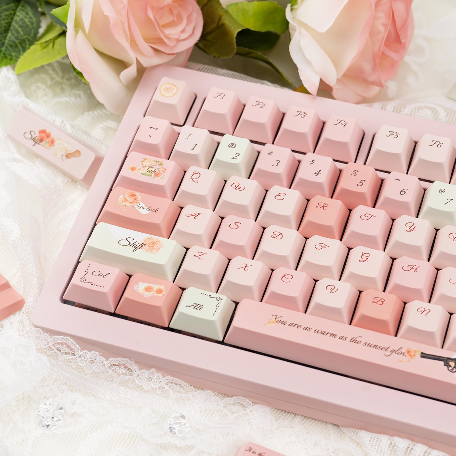 ❣️HappySelect❣️ Amazon.com: GEKUCAP PBT Cute Pink Yellow Keycaps 136 Keys XOA Key