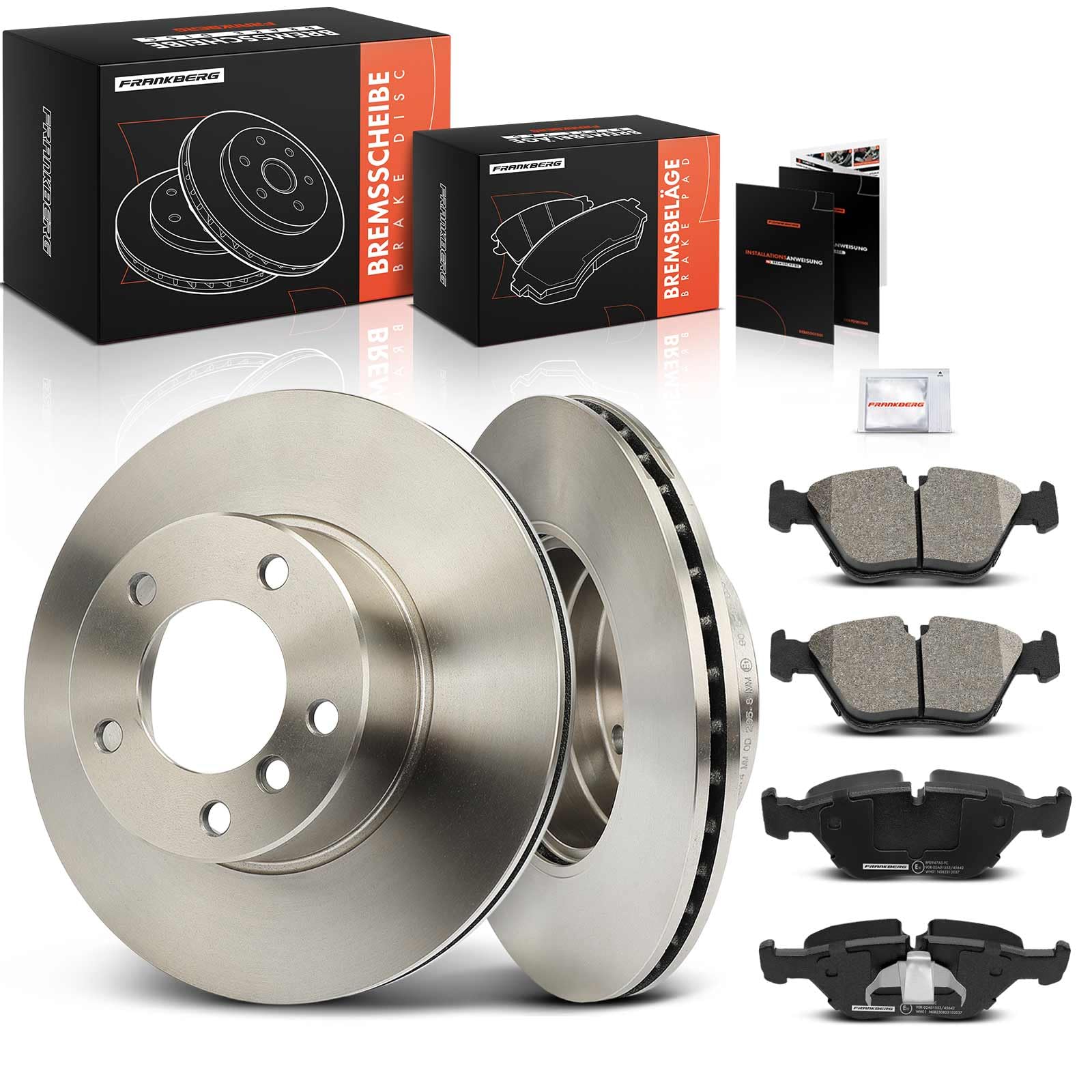 Frankberg 2 discos de freno + 4 pastillas de freno | Compatible con: Serie 5 E39, Serie 5 Touring E39