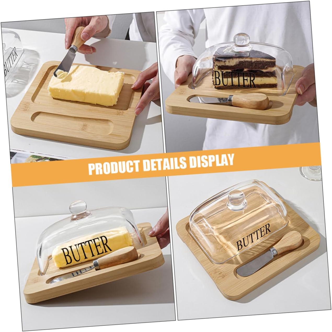 Luxshiny 1Set Butter Preservation Box with Glass Dome Lid Tray Butter Knife Versatile Butter Dish for Refrigerator Storage for Keeping Butter Fresh