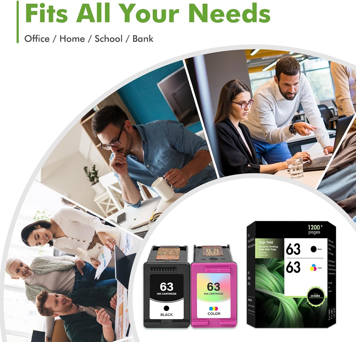 63 63XL Ink Cartridge Combo Pack Replacement for 63 XL Ink Cartridges Black and Color Work for Envy 4520 Officejet 3830 4650 5255 5258 5200 4655 Printer 2-Pack (1 Black,1 Tri-Color)