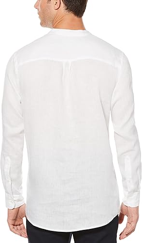 Miniatura 2 de Perry Ellis Camisa Popover de manga larga para hombre 100% lino con cuello de bandas, tela sólida ligera y transpirable, versátil