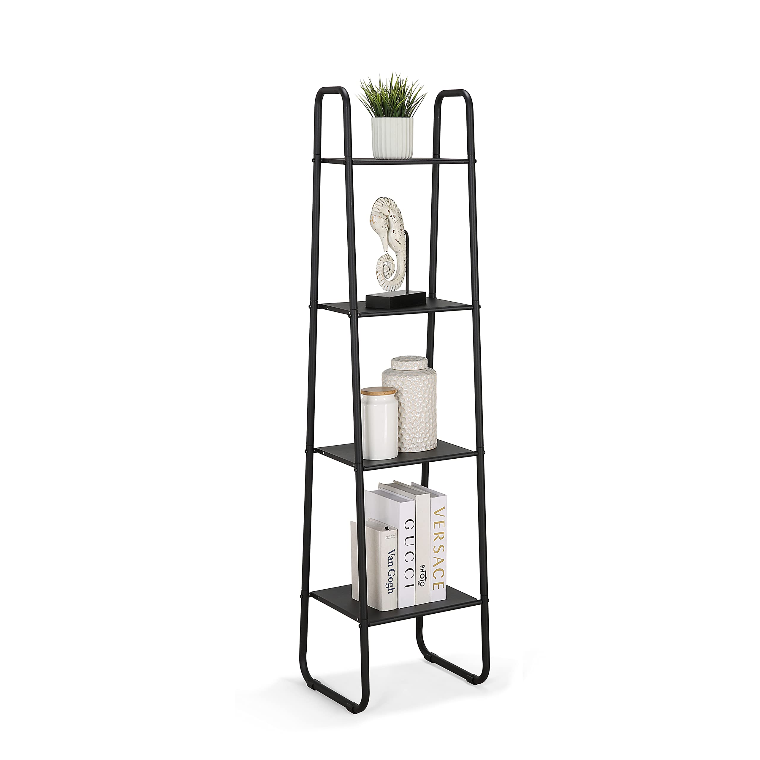 SunnyPoint Freestanding 4 Tier Tower Shelving Rack, Pot Rack, Corner Rack, BookCase, Organizer Closet Storage Rack, And Display Rack (BLK)