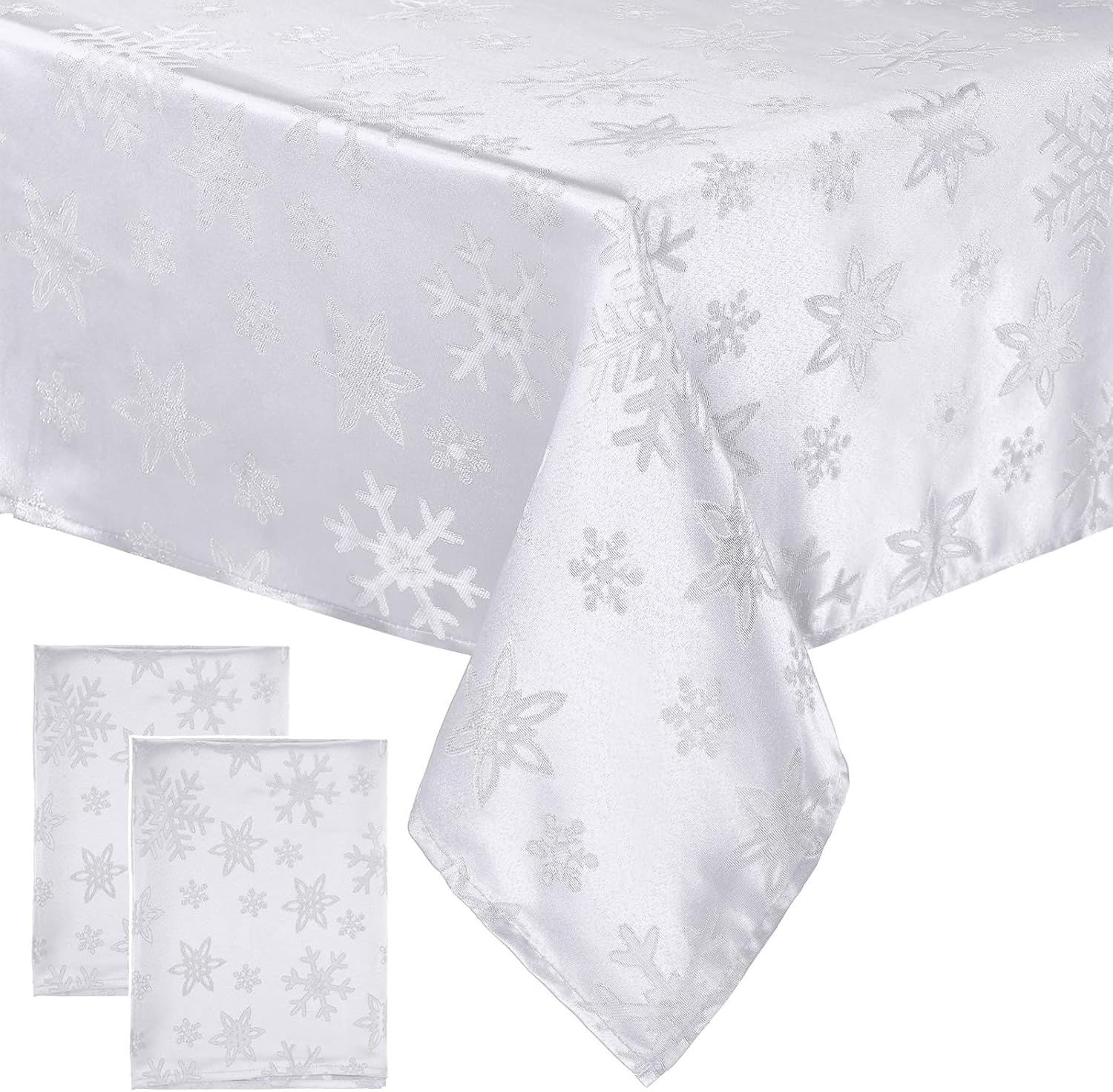 Tegeme 2 Pack White Christmas Snowflakes Tablecloth, Rectangle Metallic Jacquard Woven Table Cloth Polyester Fabric Tablecover for Xmas Winter Holiday Dinner Party Decor(60 x 108 Inches)