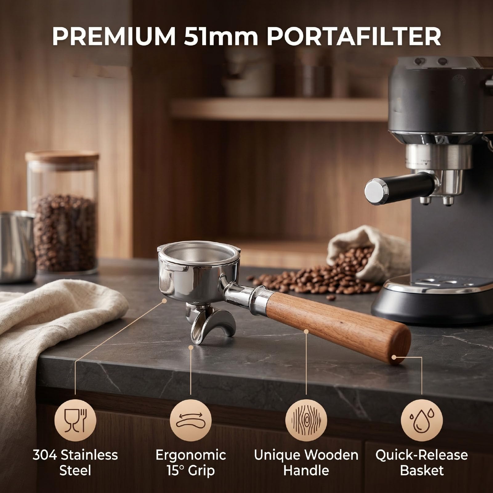 51mm Bottomless Portafilter do Ekspresów do Kawy (Dual Spout