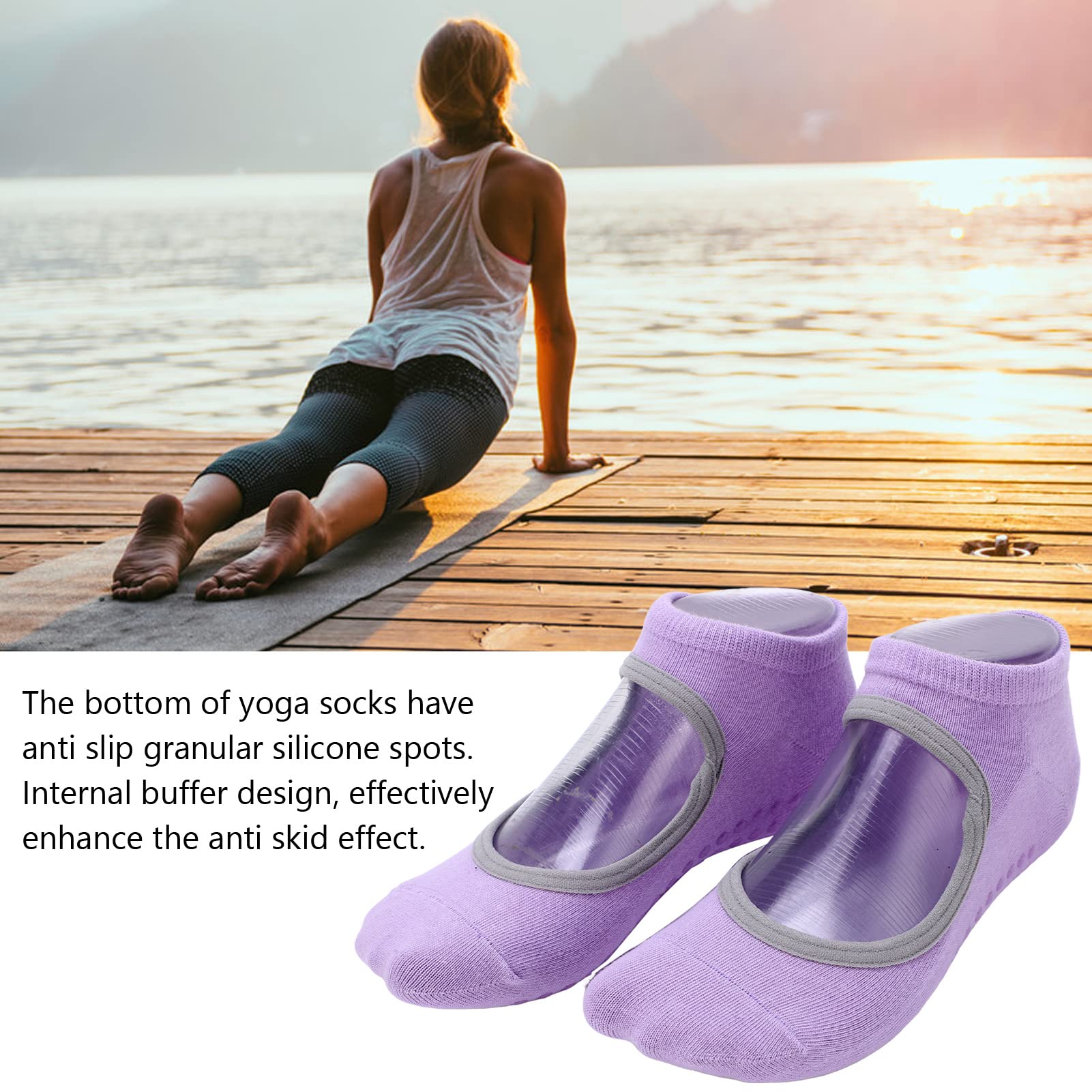 Women Pilates Socks, 1 Pair/Set Pilates Equipment Pilates Grip Socks Breathable Grippers Non Slip Backless Grippy Socks Woman Yoga Feet Cover for Fitness Sports Barefoot Workout (Purple)