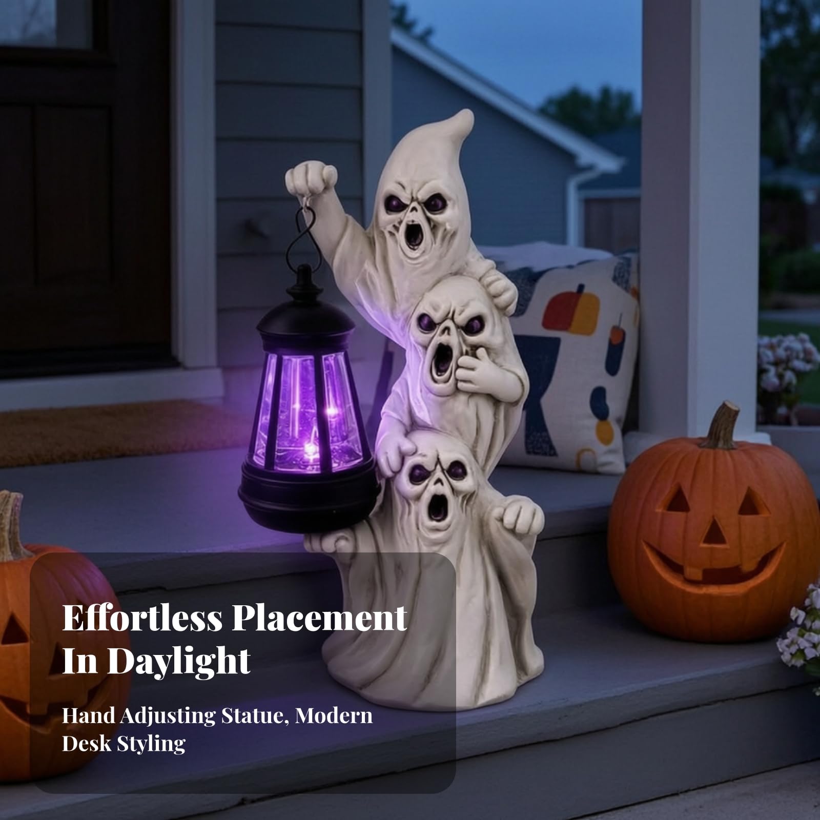 Milageto Statua di Fantasmi di Halloween in Resina Luminoso Statua in Resina con Lanterna Solare Robusto Scultura per Tavolo