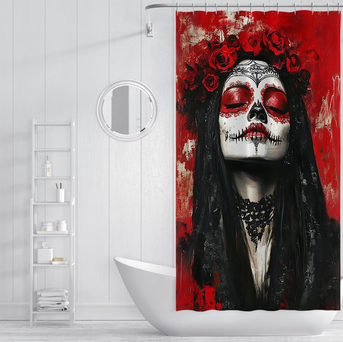 Tende Doccia Donna Rosso Nero Rosa Gotica Day of The Dead 200x200cm