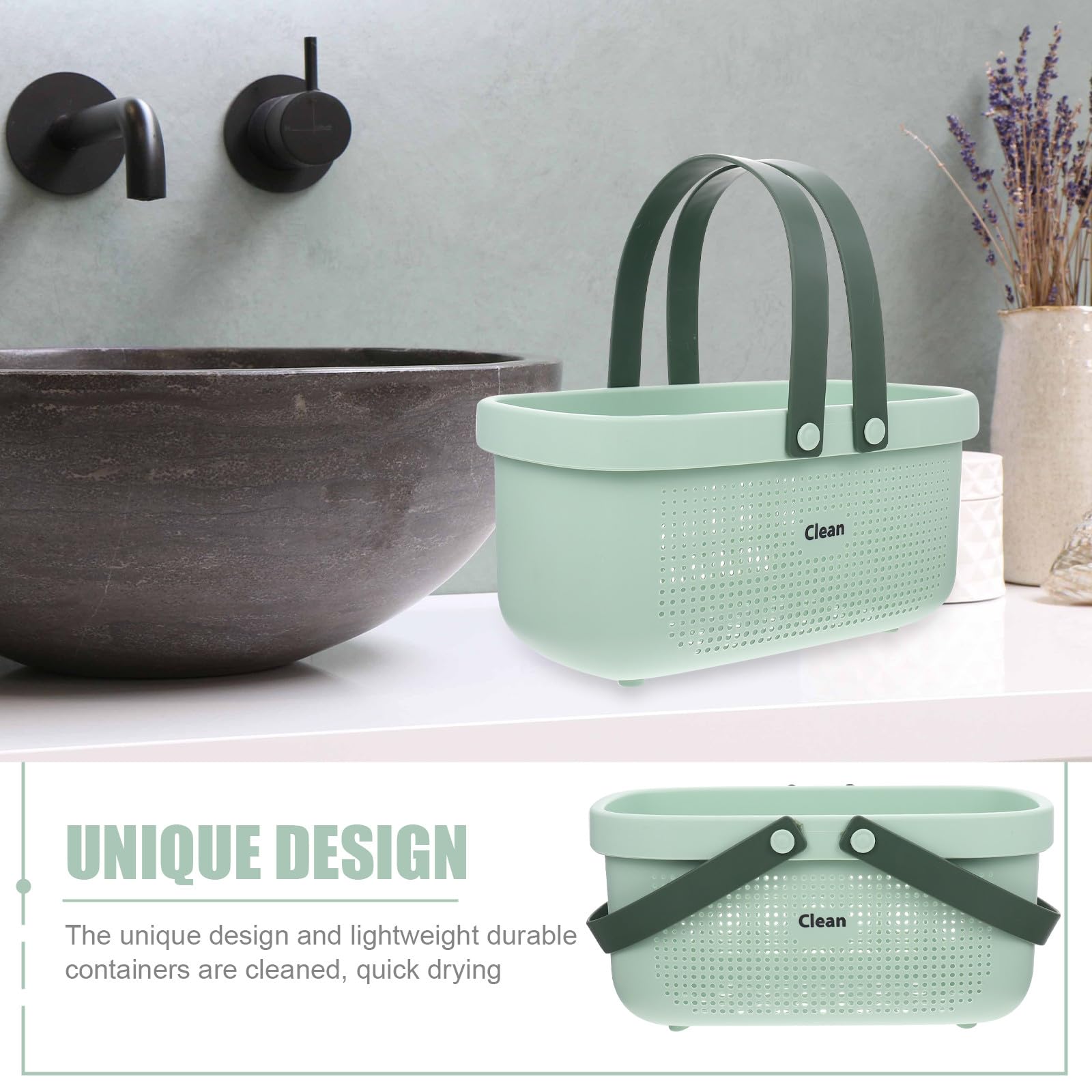 Cestino da Bagno Portatile Grande Capacità Manici in Silicone Design Scavato Organizer per Doccia e Cosmetici