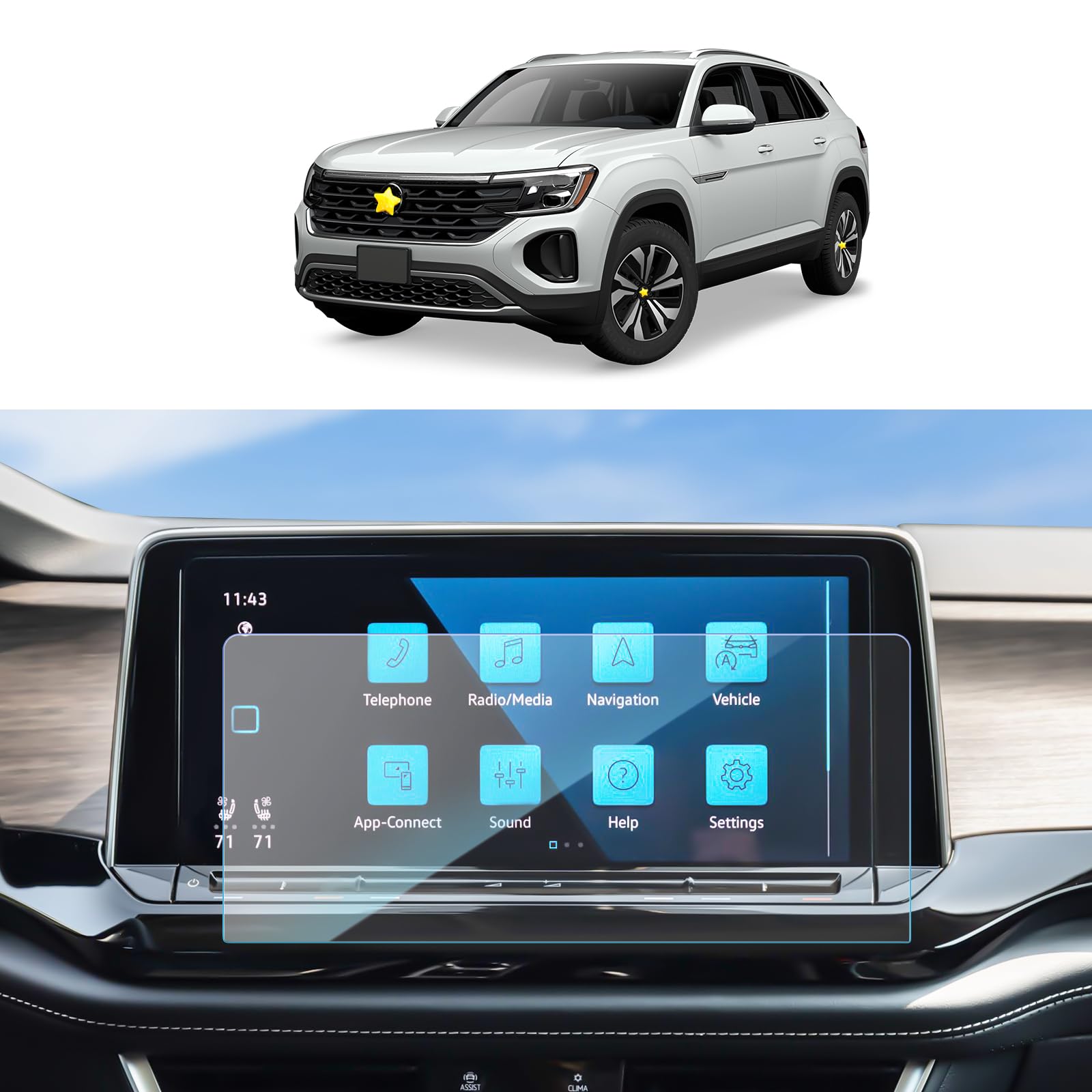 SKTU for 2024 Volkswagen Atlas Screen Protector 12 Inch for 2024 VW Atlas/Atlas Cross Sport SE, SE with Technology, SEL, SEL Premium R-Line 12 Inch Navigation Display Screen 2024 Atlas Accessories