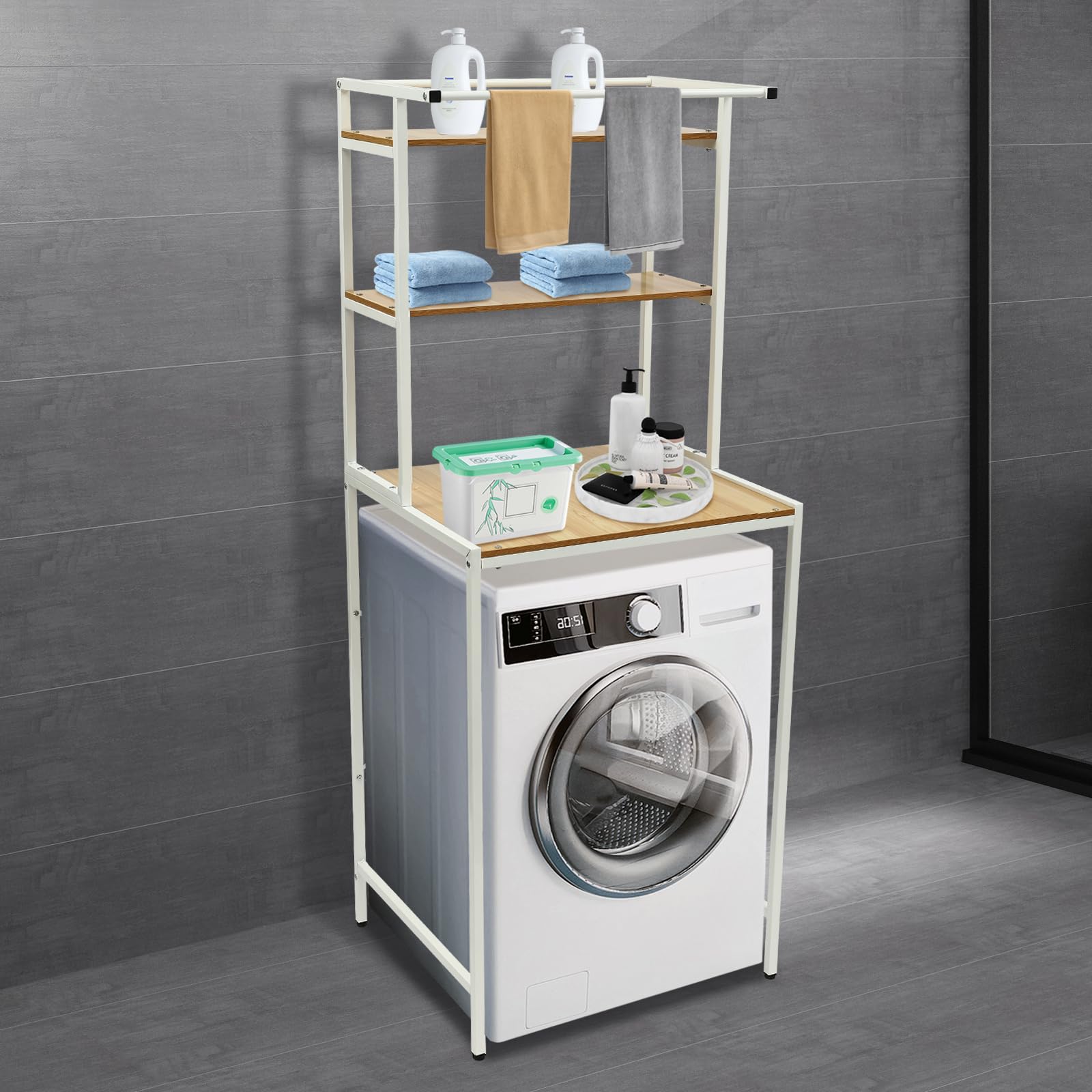ECD Germany Wasmachinekast met 2 Deuren en 2 Open Vakken