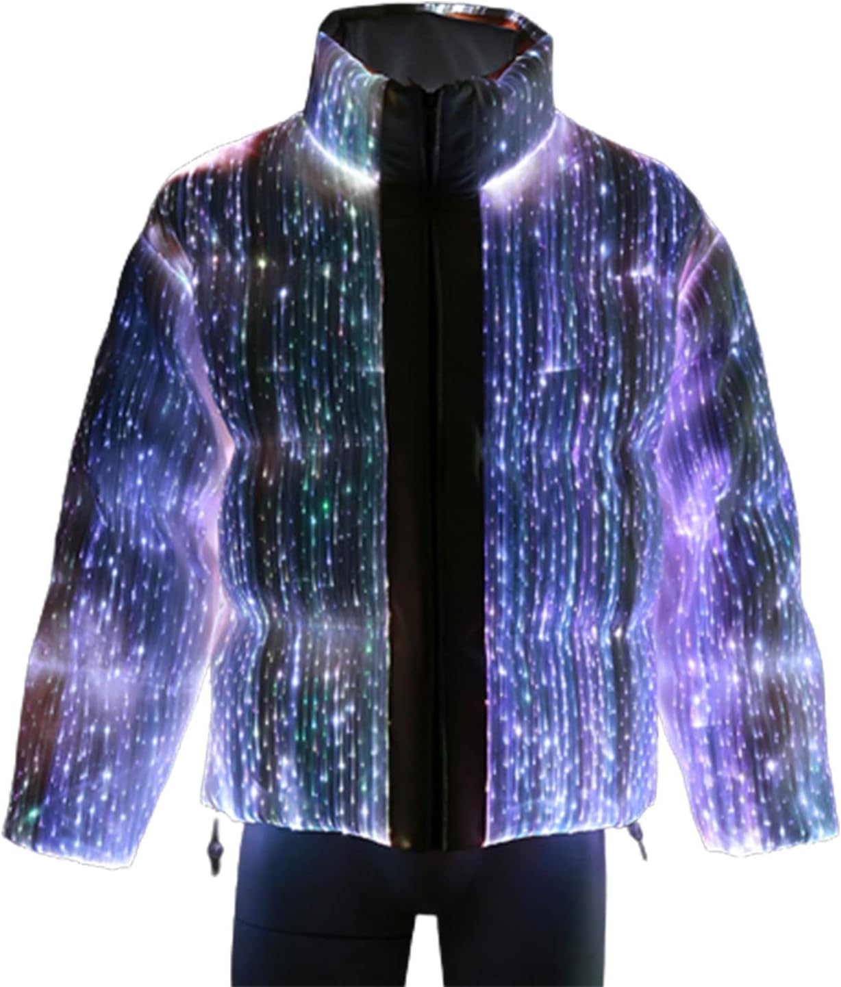 Men's Optical Fiber Luminous Down Jacket LED Goose/Duck Down Coat USB Charging Light Up Outwear for Winter